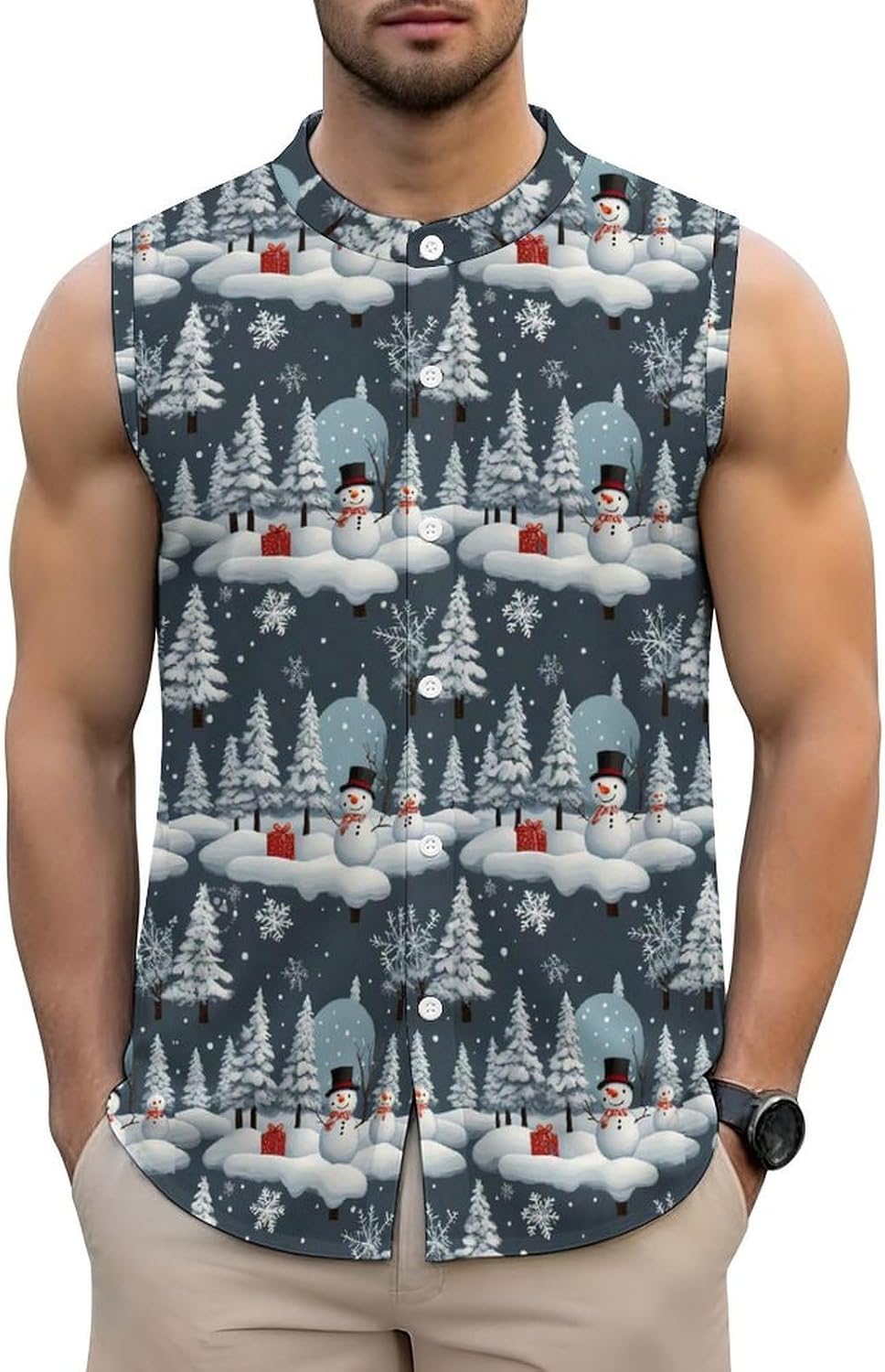Football Summer Sleeveless Button Down Shirt for Men Floral Paisley Print Stand Collar Casual Beach Tank Top