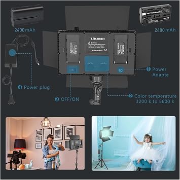 Coverzone 800 LED Çift Modlu Bataryalı ve Fişli Fotoğraf Stüdyosu Işığı - Aydınlatma, Görsel Fotoğraflama, Kamera, Youtuber, Twitch Yayıncı Işığı (LED U800 Beyaz Işık)