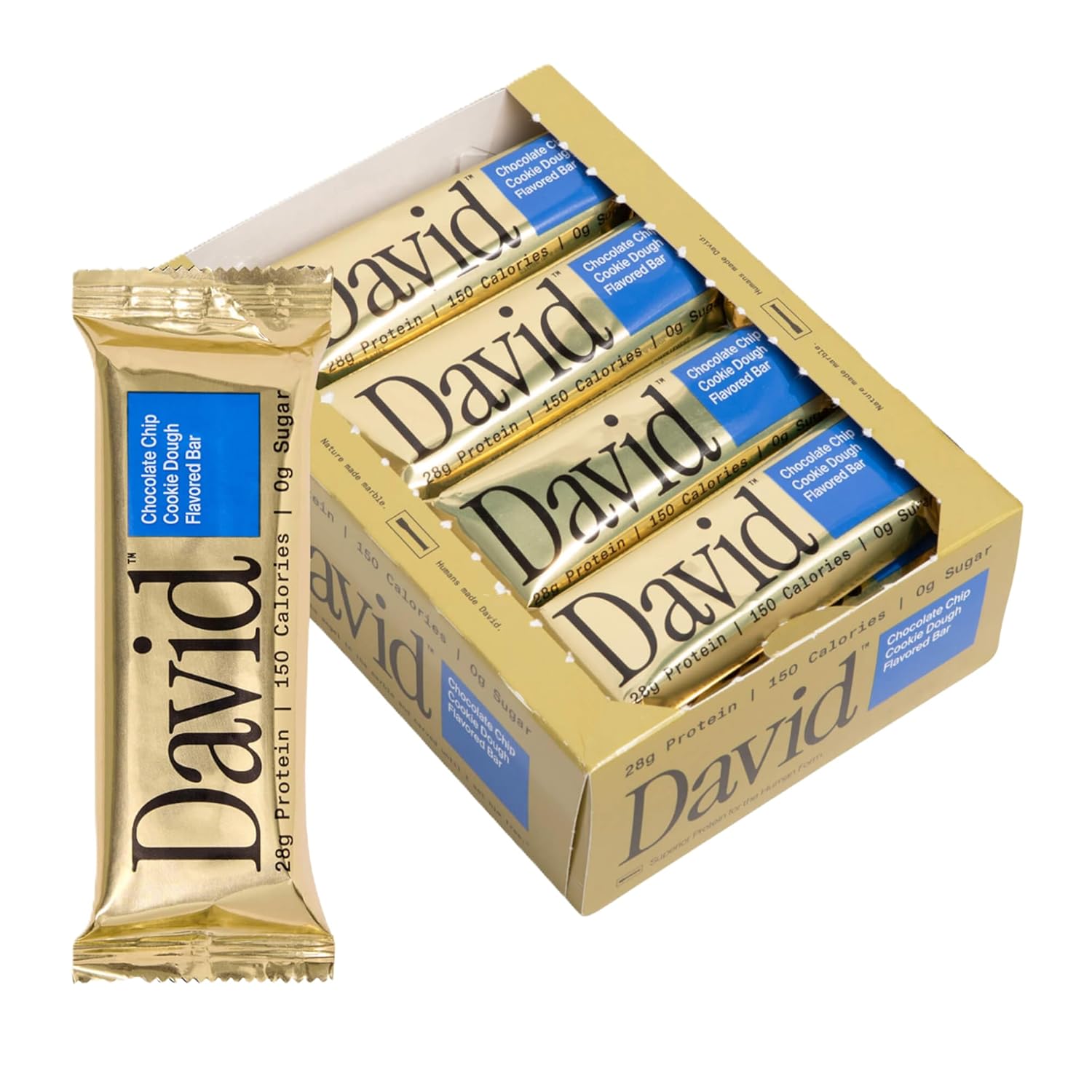 David High Protein Bars Chocolate Chip Cookie Dough - 28g Protein, 0g Sugar, Low Carb Gluten Free, 12 Pack