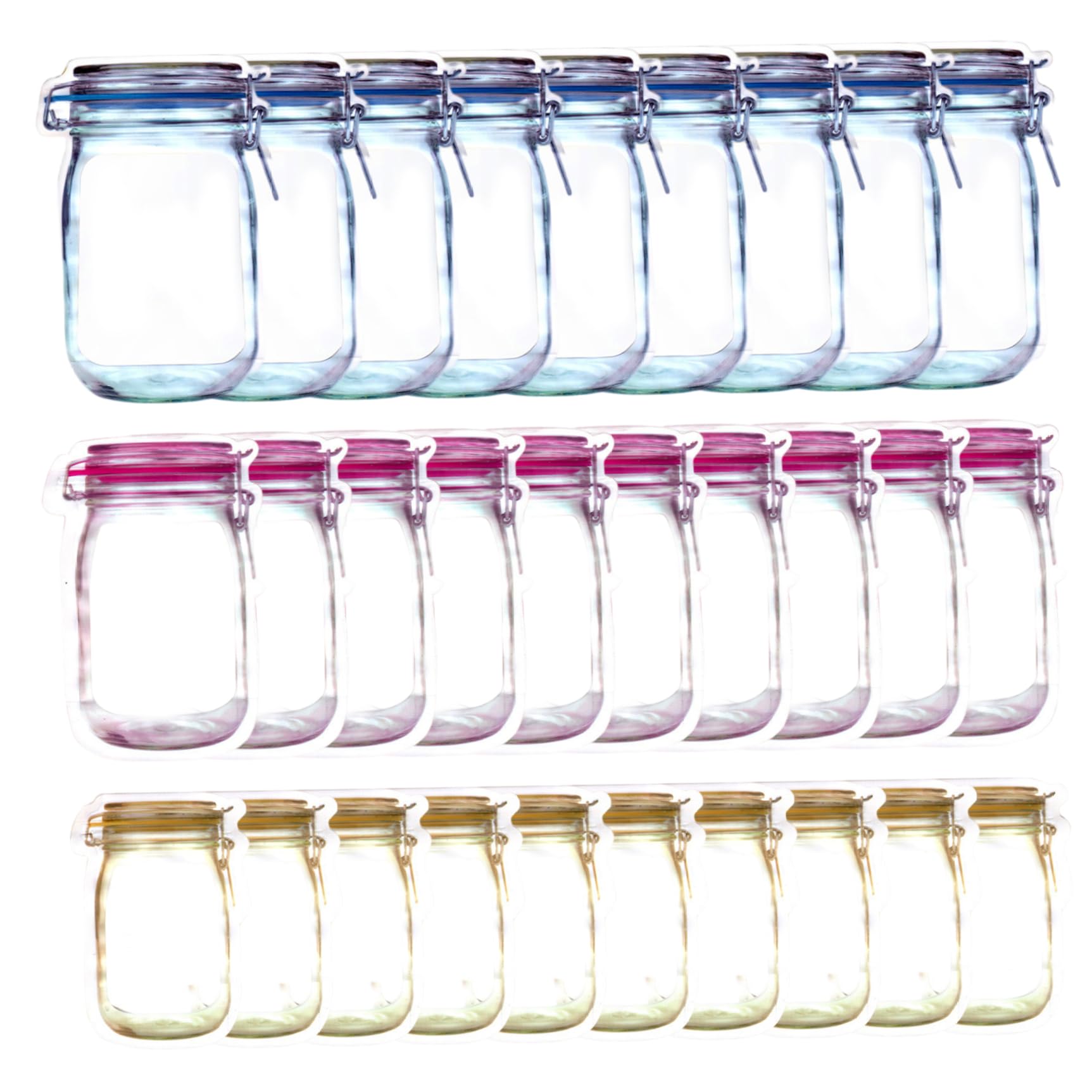 Mason Jar Bags 30PCS, 150ml/500ml/1000ml Reusable Food Storage, Leak-Proof for Home, Travel, Camping