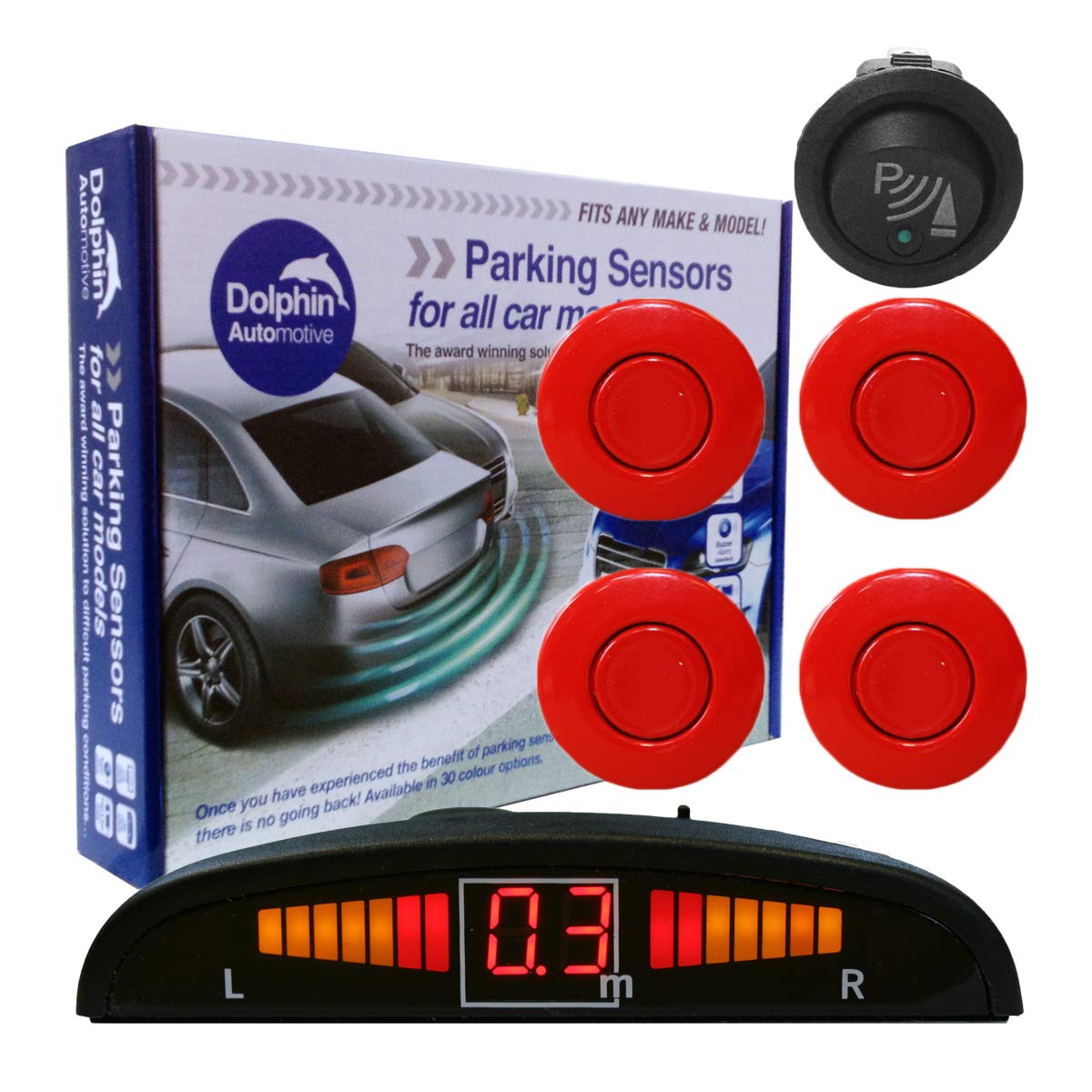 Dolphin Automotive DPS450F Front Parking Sensors In 32 Colours 4 Ultrasonic Radar Sensors Kit Audio & Display Alert System Matt & Gloss Black +30 More Colours (Sea Blue) — view 21