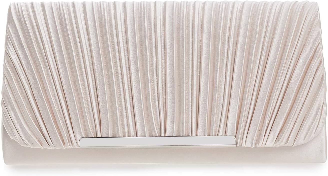 Classic Evening Clutch Bag for Women Pleated Flap Satin Formal Clutch Purse for Wedding