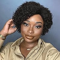 Vista 5 de Quantum Love Pelucas de cabello humano para mujeres negras, pelucas de cabello humano corto y rizado con raya lateral, corte Pixie, cabello humano