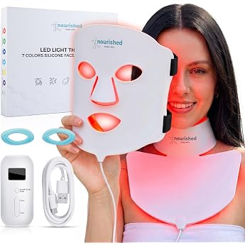 Nourished Bodynskin LED Light Therapy Face & Neck Mask - Face Care Device - 7 Colours Red & Blue - Rejuvenation, Anti-Ageing 