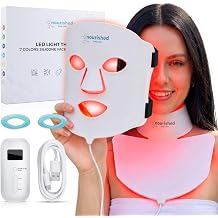 Nourished Bodynskin LED Light Therapy Face &amp; Neck Mask - Facial Skin Care Device - 7 Colors Red &amp; Blue - Rejuvenation, Anti-aging Product for Wrinkles