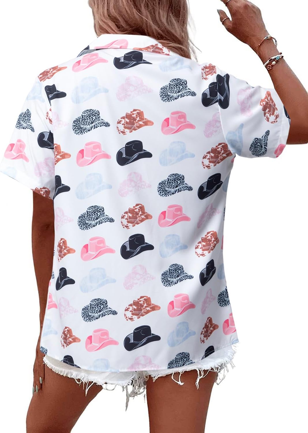 Western Button Down Shirt Women: Cowgirl Short Sleeve Boho Tops Hawaiian Tropical Graphic Tees Summer Vacation Outfit - Image 6