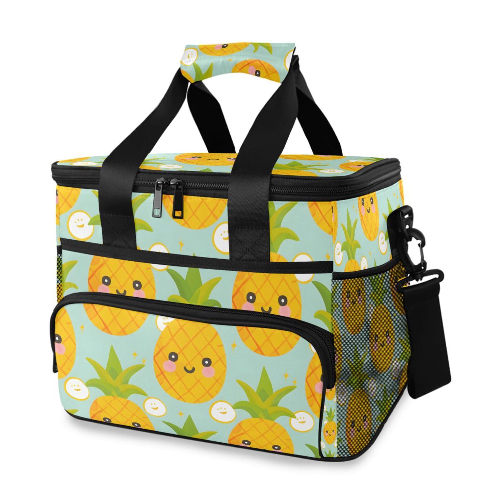Bolsa térmica grande con diseño de piña, color amarillo, con aislamiento, para picnic, 15 litros, 24 latas, impermeable, para adultos, hombres y mujeres