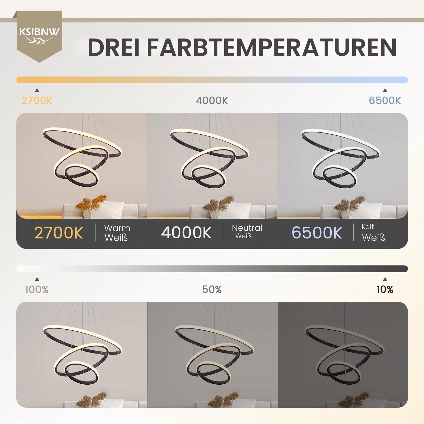 KSIBNW 3 Ringen Moderne LED Hängelampe Esstisch,45W LED Hängeleuchte & Pendelleuchten Höhenverstellbar für Esszimmer Wohnzimmer,Dimmbar Hängeleuchte Aluminium Mit Fernbedienung,3000K-6500K,Schwarz
