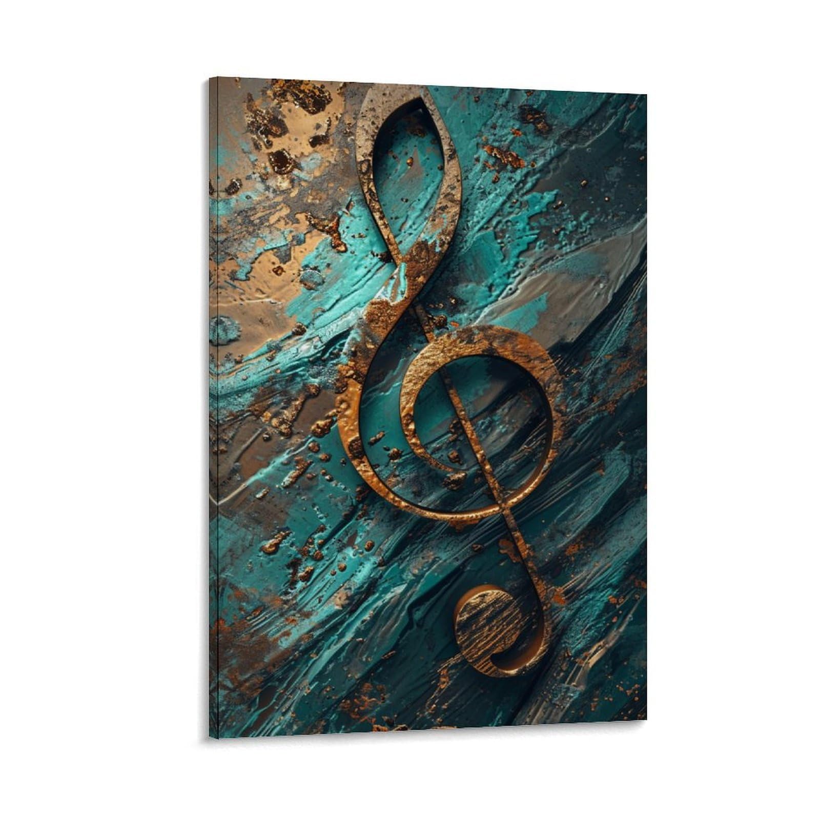 GMUKIFFY Watercolor Notes Painting on Canvas Wall Art Modern Music Notes Vintage Stretched And Framed Canvas Prints Artwork for Home Decorations Ready to Hang Wall Decor 16x24inch(40x60cm)