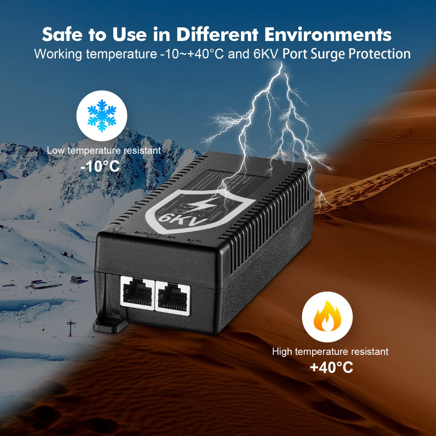 Injecteur PoE+ 2,5 Gigabit 60 W, adaptateur PoE YuLinca conforme à 802.3af/at/bt, 100/1000/2500 Mbps, Plug & Play, distance jusqu'à 100 mètres