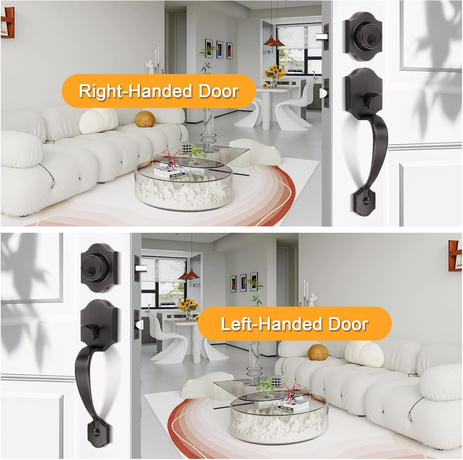 Probrico Oil Rubbed Bronze Front Entry Handleset,Heavy Duty Passage Lock Grip Handle with Wave Lever,Entry Door Locksets with Deadbolt Single Cylinder Set,1 Set
