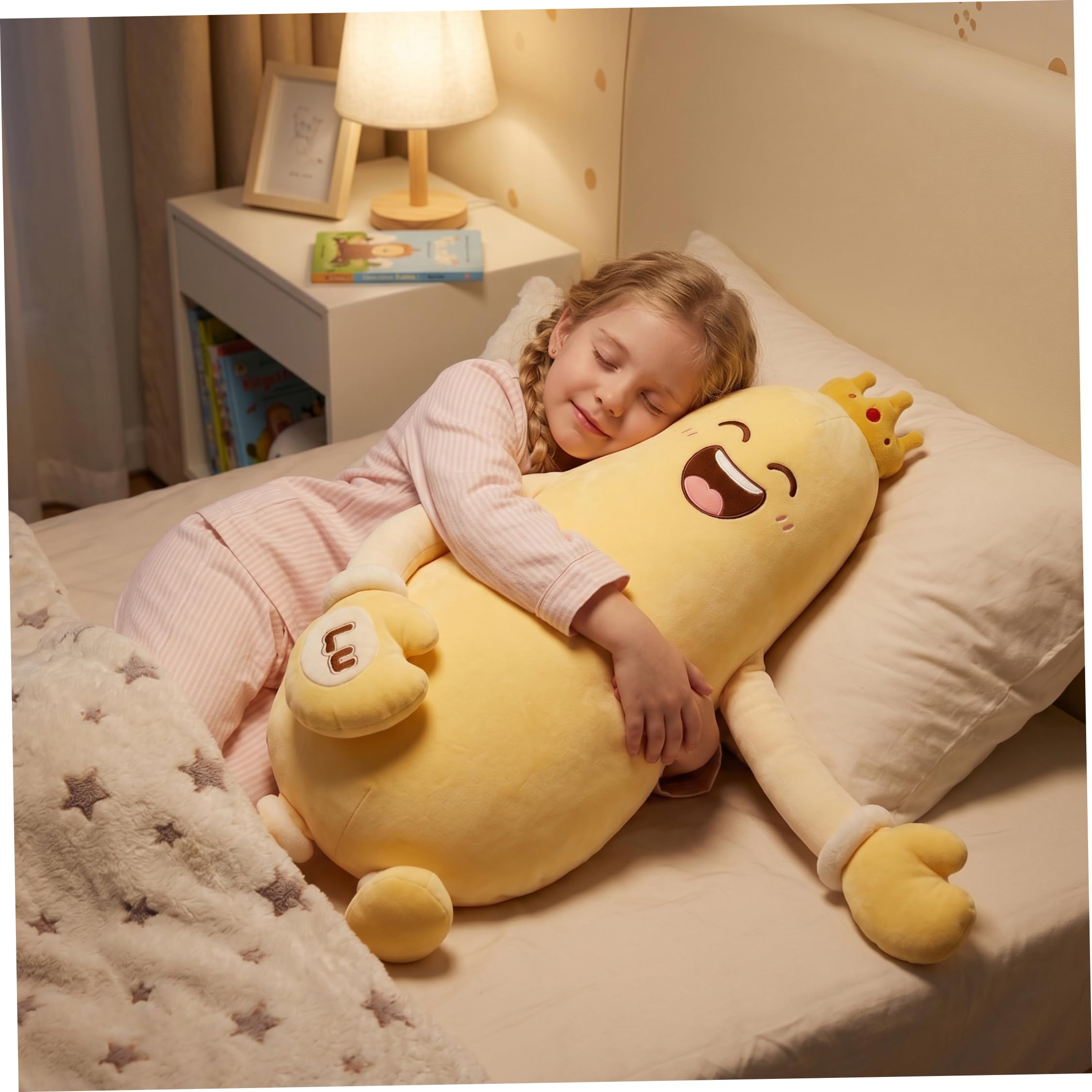 Cuscino per carezze in Peluche Mango, Giallo, 35 Pollici | Tessuto ultra morbido, supporto completo per il corpo, ideale per chi dorme sul fianco
