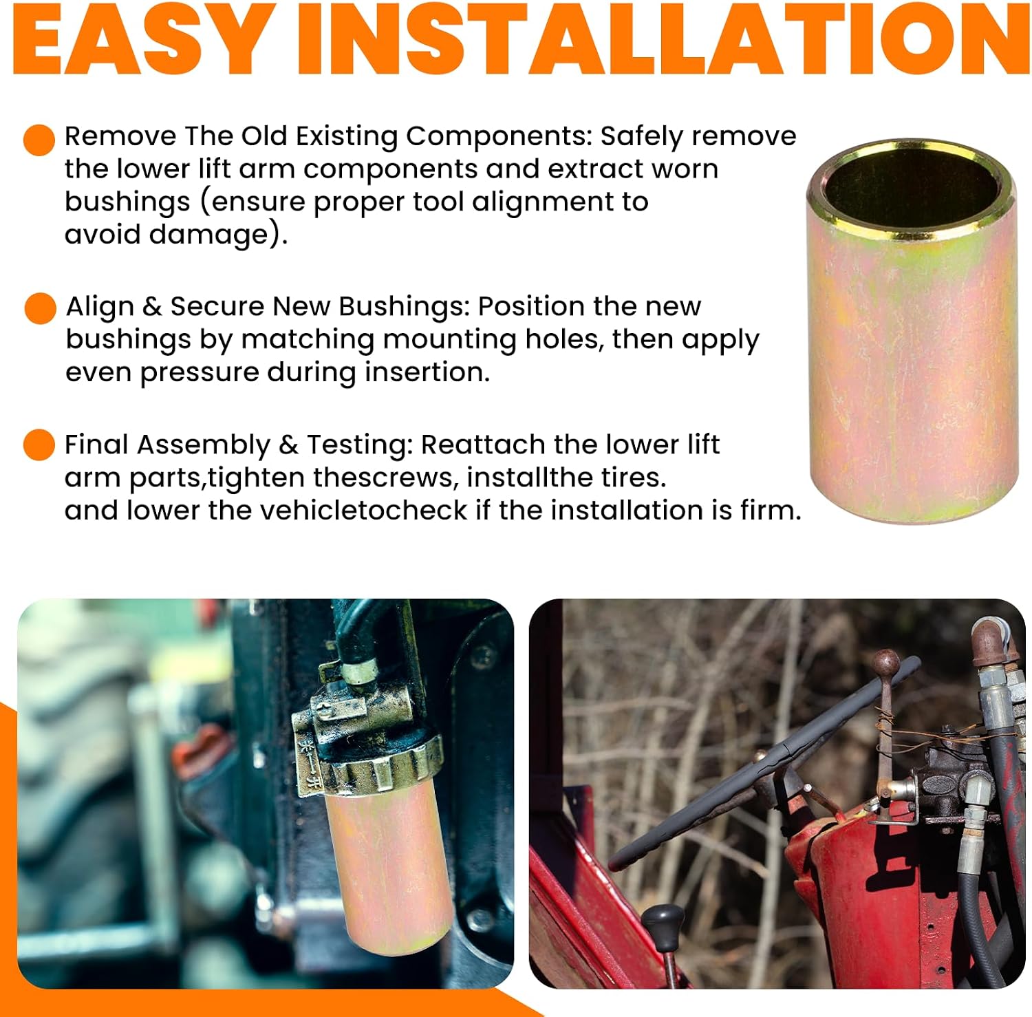 Zookpr 6-Pack 302910 Universal Lower Lift Arm Bushing Fits Cat II to I Hitch Systems, 30291E1 Quick Hitch Bushing Ensure Secure Smooth Tractor-Implement Connection, Reduce Stress, Enhance Flexibility