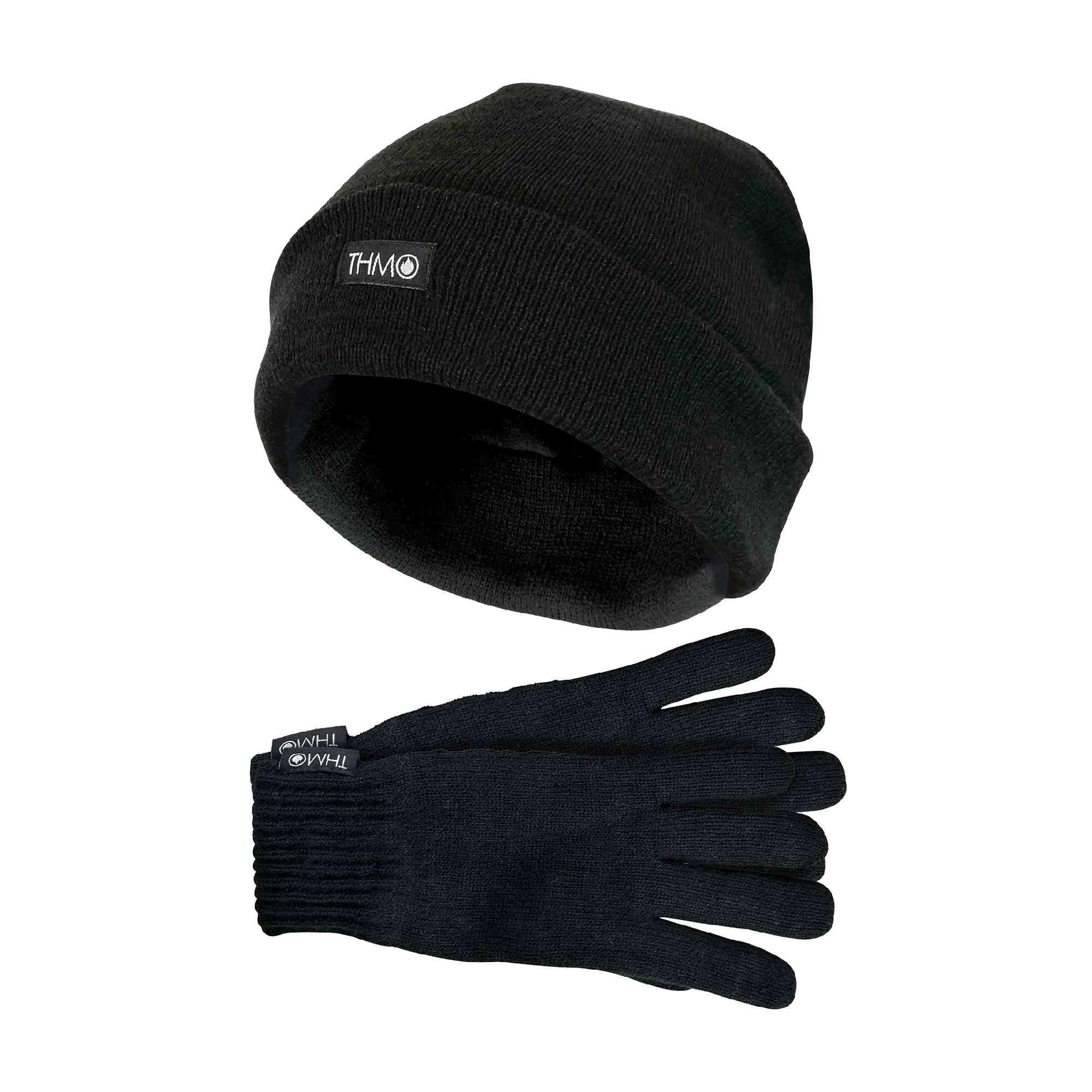Thmo Men's Black Thinsulate Hat And Gloves Set Acrylic Knitted Hat & Gloves For Winter (L-Xl, )