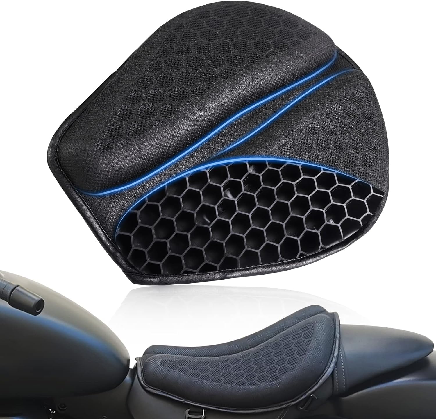 Skypearll Foldable Motorcycle Bike Gel Seat Cushion,Large 3D Honeycomb Structure Shock Absorption & Breathable Bike Seat Cushion Cover for Long Drive-image-29