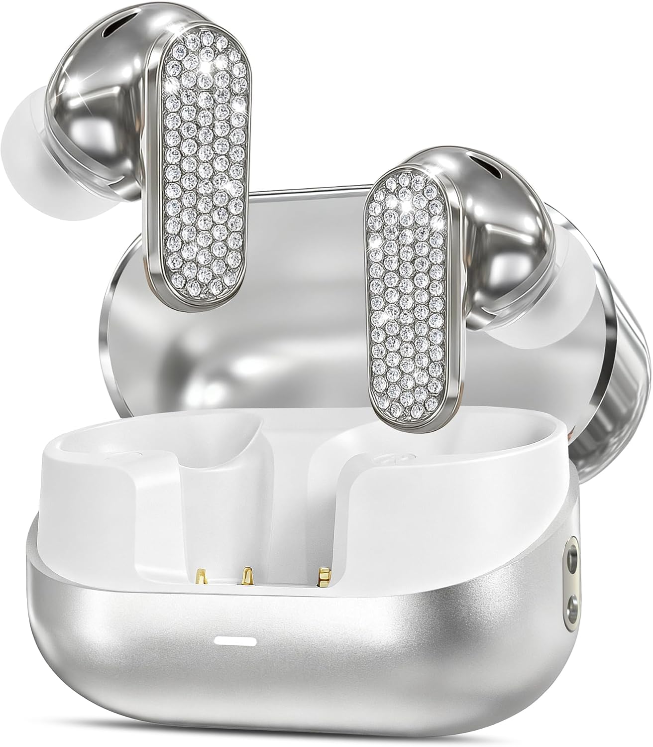 Jewelry Wireless Headphones for Women, Luxury Bluetooth Earbuds with Active Noise Cancellation Bluetooth 5.4 In-Ear Fashion Earring Long Battery Life Valentine’s Day Gift for Wife Girlfriend (Silver)