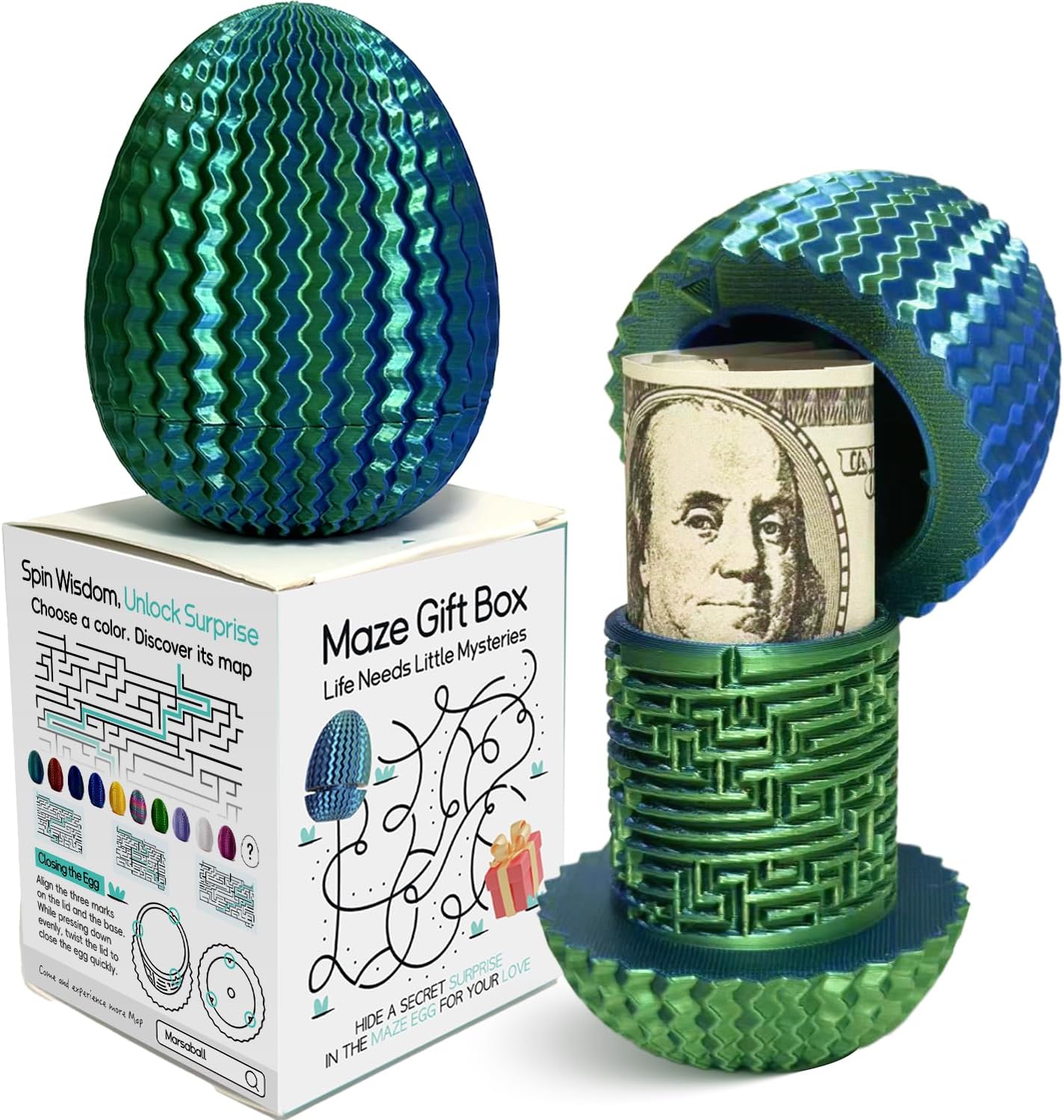 2026 Mystery Egg Maze Puzzle Box: 4 Unique Mazes Money Holder with Hidden Compartment, Brain Teaser Game for Cash & Gifts, Reusable Surprise Container for Easter Birthday Christmas Party