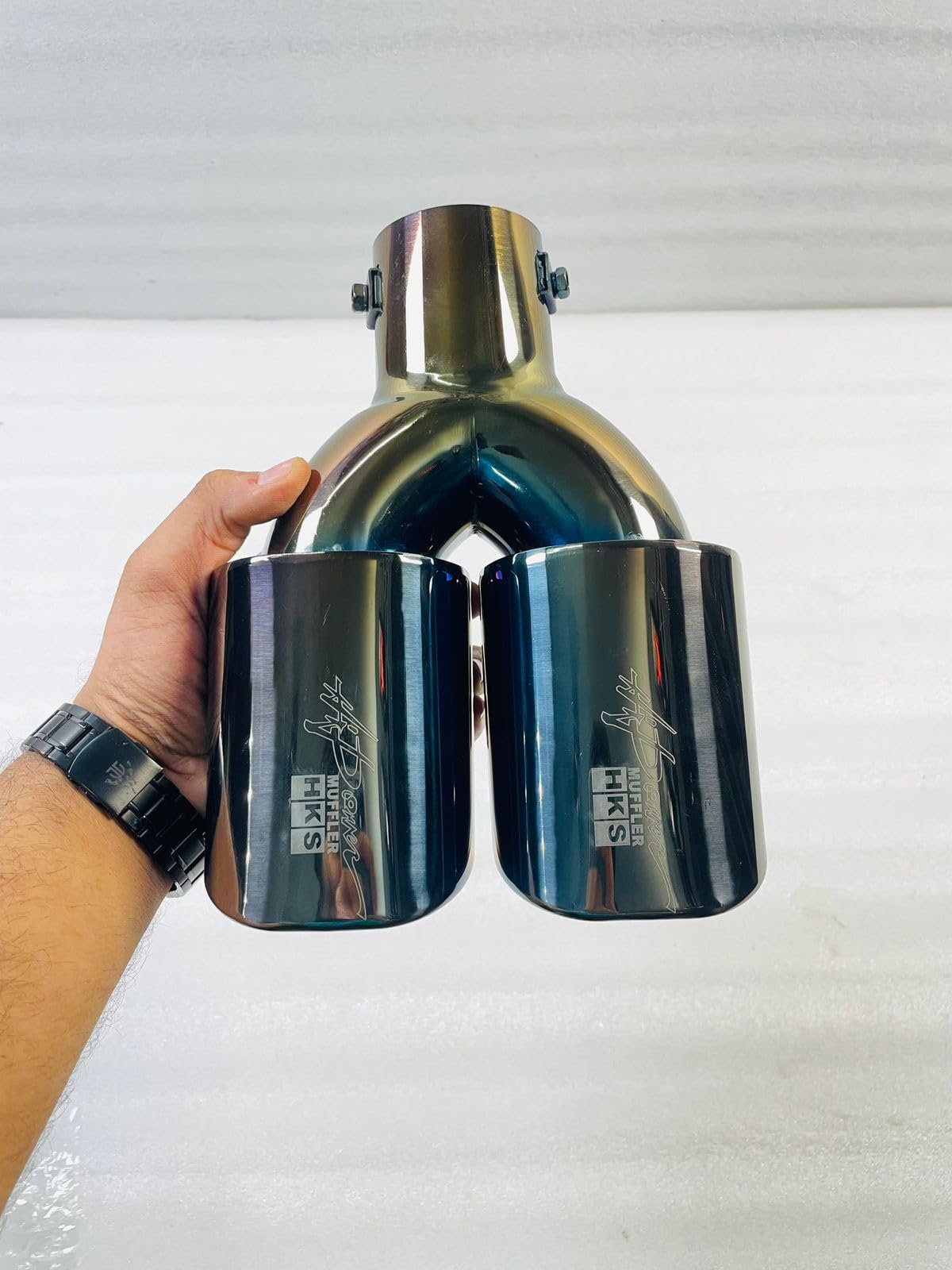 Dual Exhaust Tip, Black Chrome Finish, Stainless Steel, Twin Outlet Muffler Show Tip-image-3