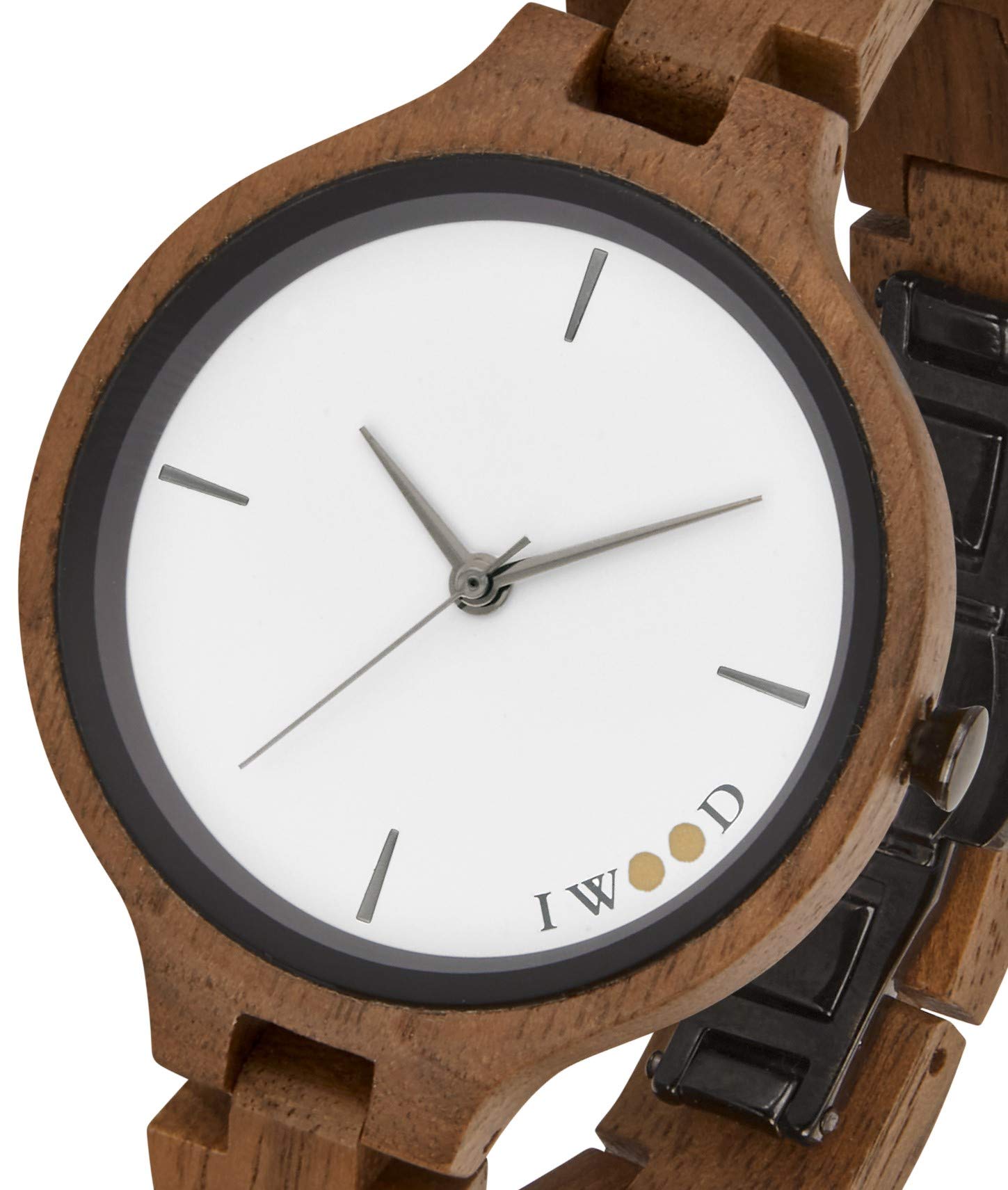 IWOOD Holzuhr - Armbanduhr aus Edelholz - Uhr - Holz - analoge Damen Quarzuhr - Ø 37mm - Miyota Caliber (Walnuß/Schwarz)
