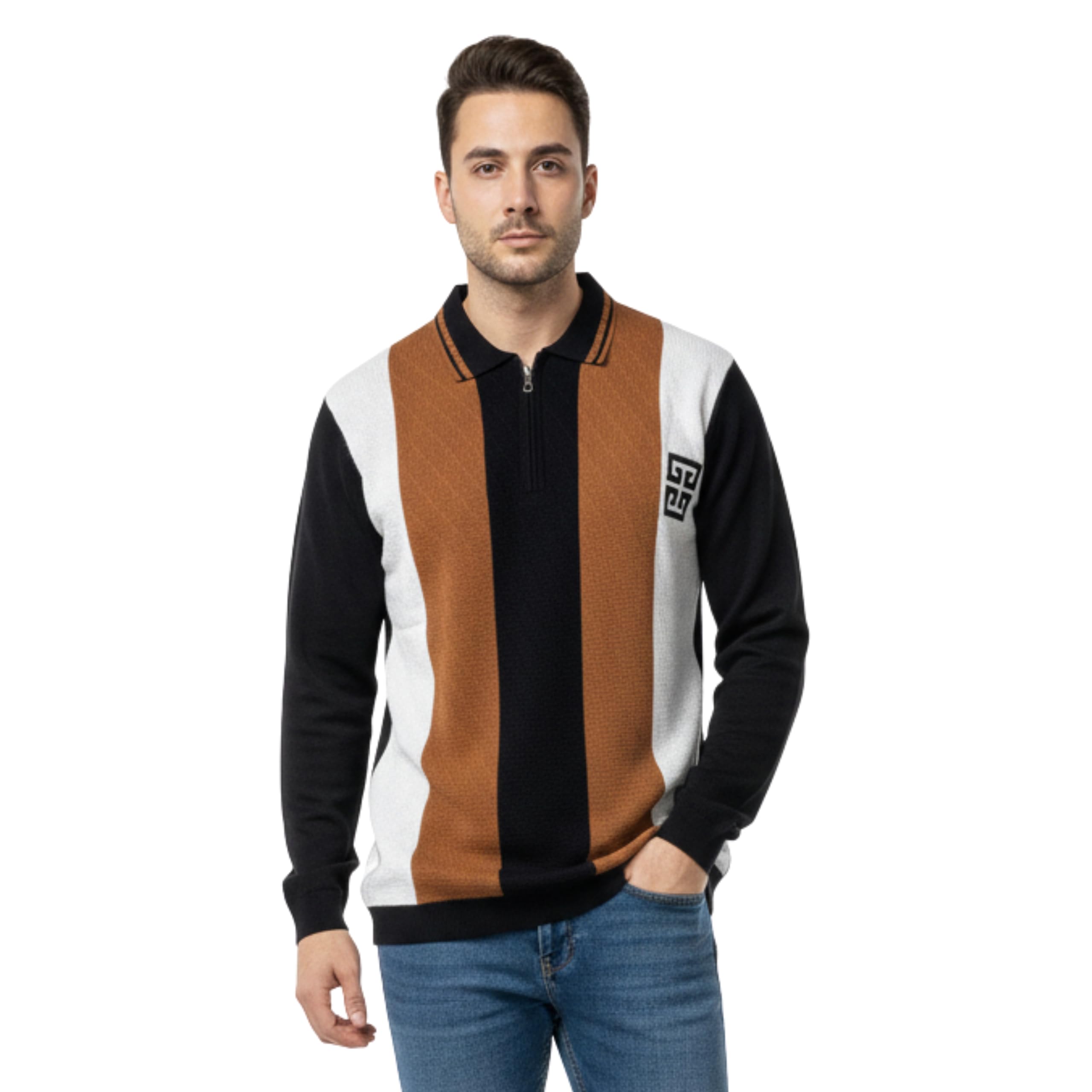 twge Men Color Block Zipper Polo Sweatshirt – Full Sleeve Winter Pullover for Casual Wear | 100% Cotton Knit-picture-8