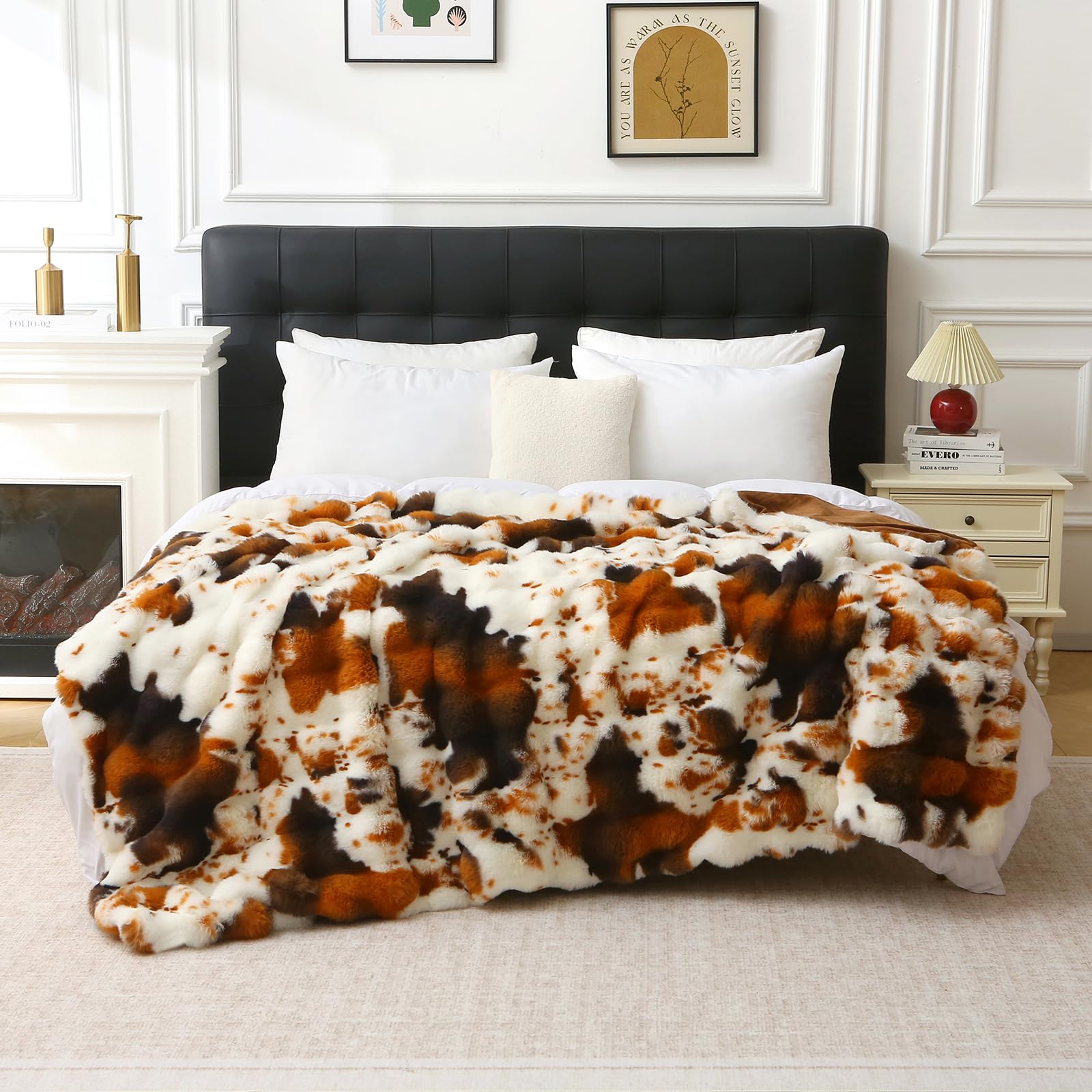Couverture en fausse fourrure de lapin peluche Sherpa pour lit et canapé