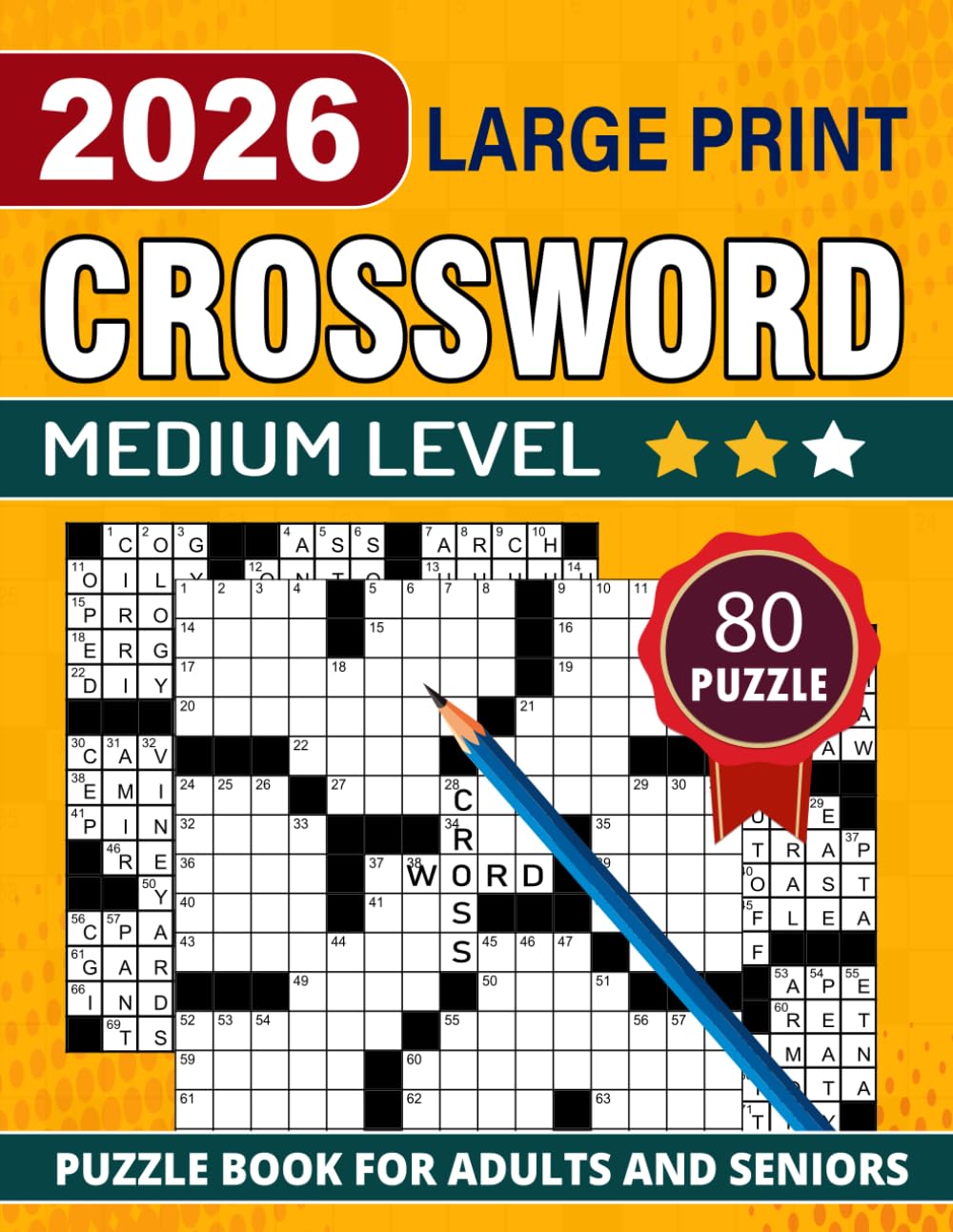 2026 Medium Crossword Puzzle Book for Adults & Seniors