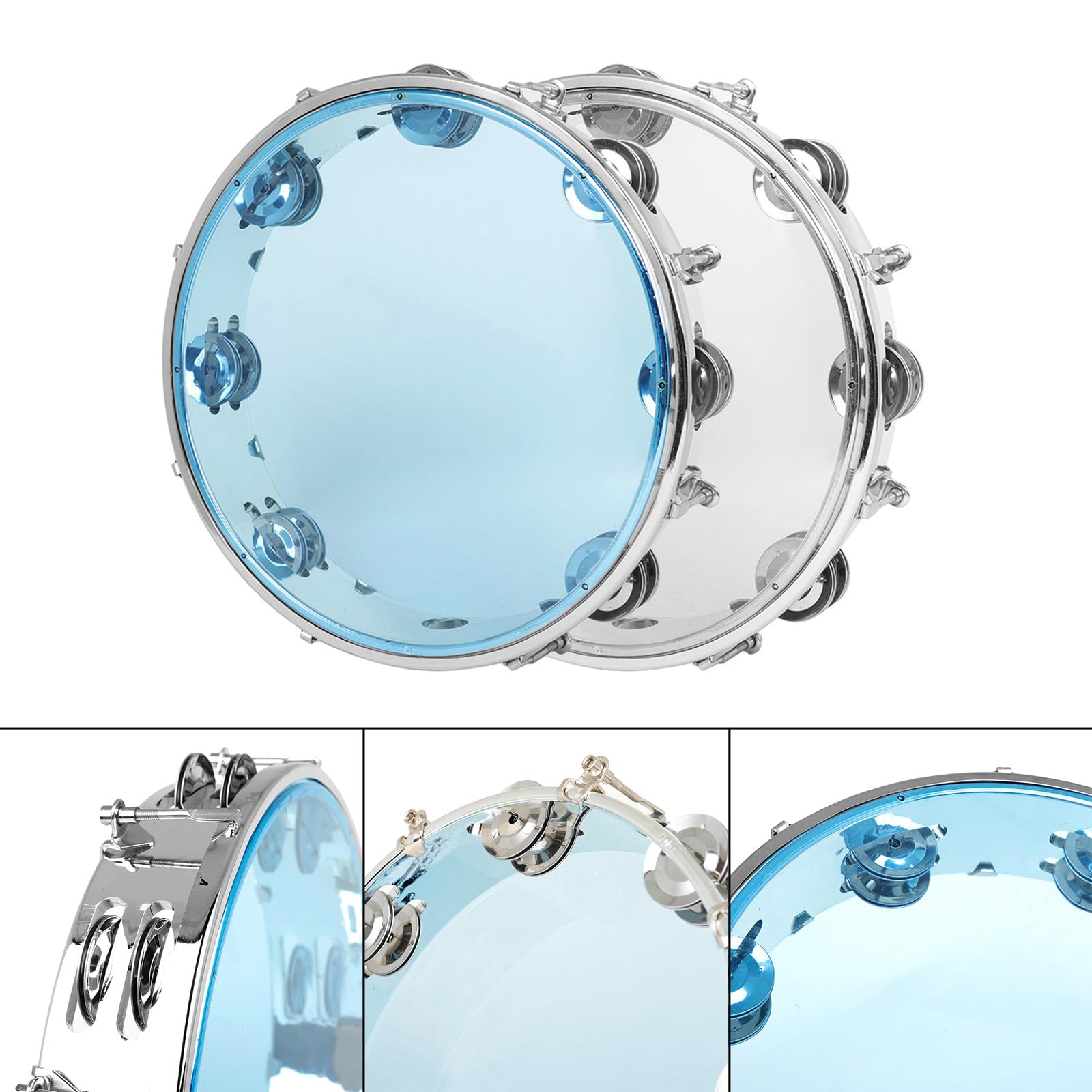 Tambourin musical rond à double rangée de 25,4 cm avec cloches en métal et poignée ergonomique