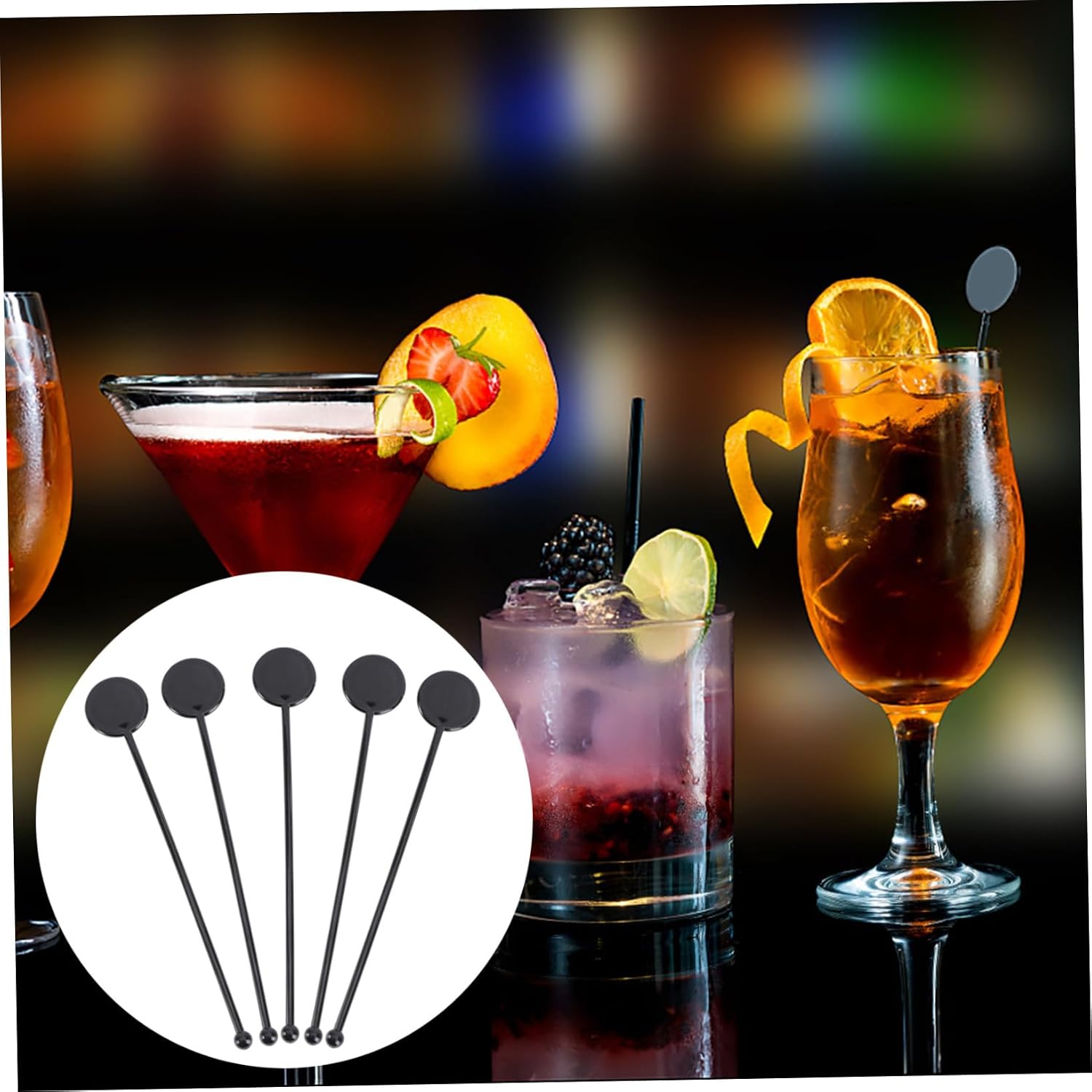 Black Plastic Drink Swizzle Sticks 100Pcs Ps Stirring Rod
