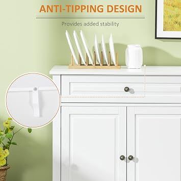 HOMCOM Sideboard Buffet Cabinet, Modern Buffet Cabinet with Storage and 2 Drawers, Coffee Bar Station with Adjustable Shelves for Kitchen, Entryway, White