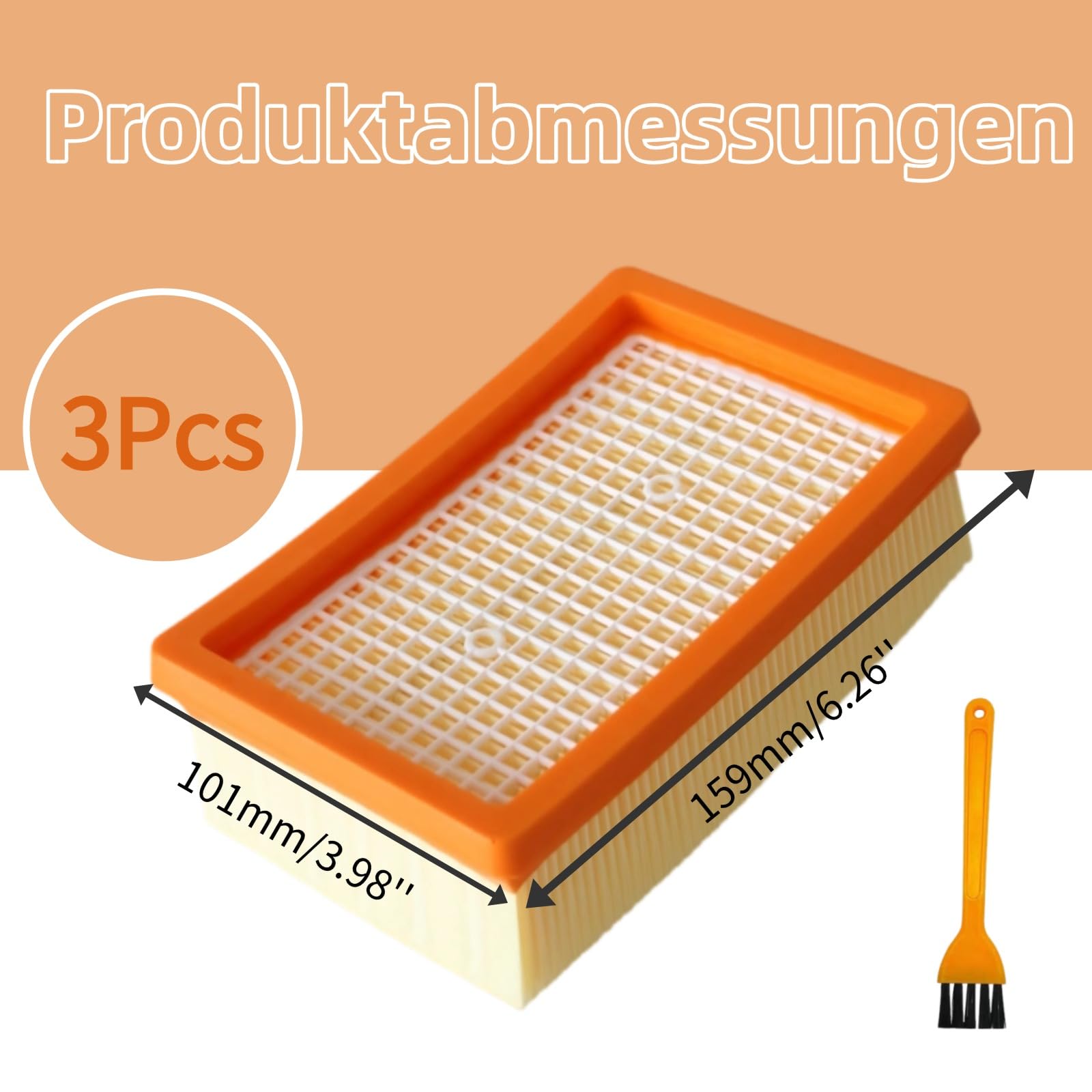Lot de 3 filtres plissés plats compatibles avec les aspirateurs Kärcher WD4/WD5/WD6/MV4/MV5/MV6, spécialement conçus pour les aspirateurs secs et humides