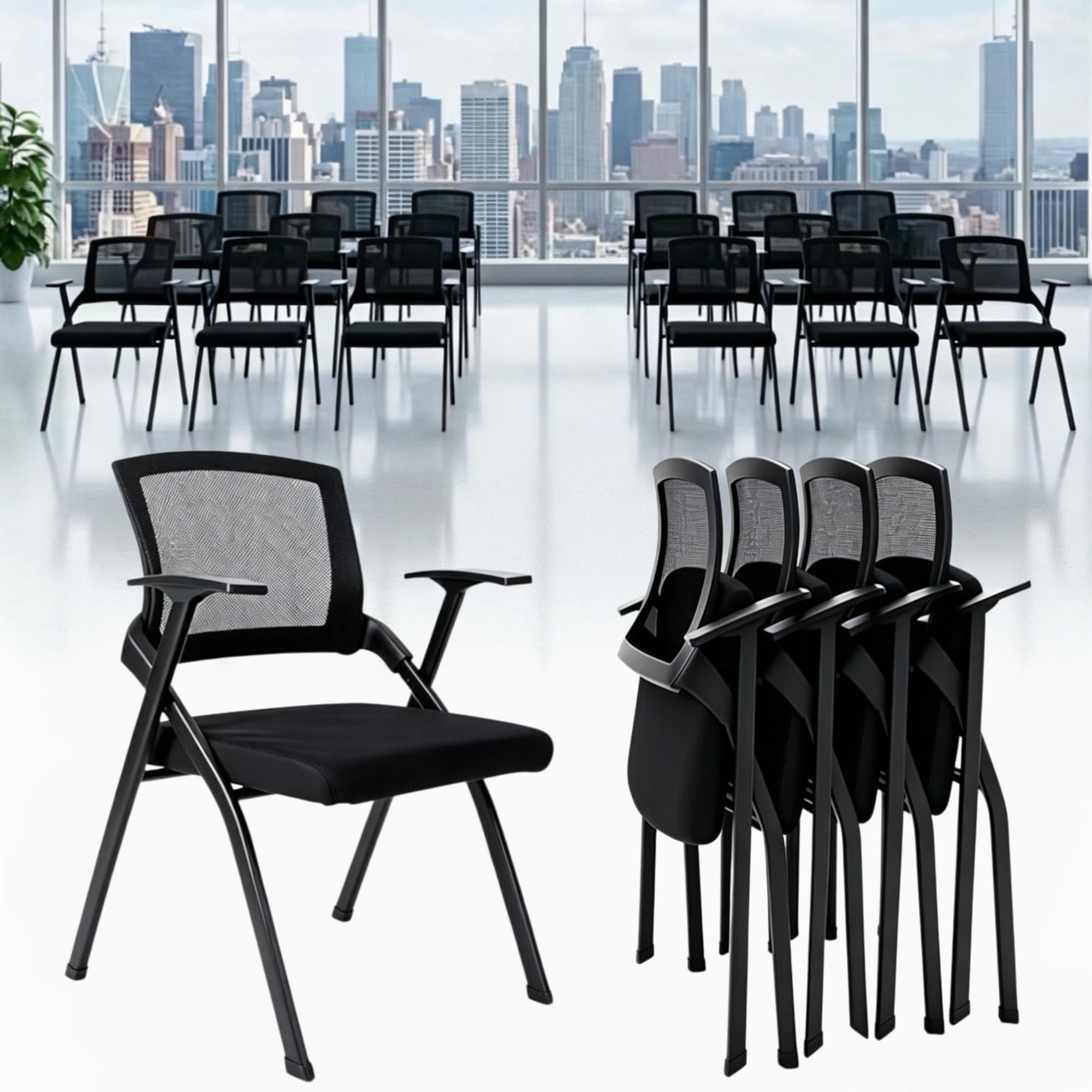 8 Pack Folding Conference Chairs, Nesting Breathable Mesh Office Chair