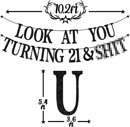 Miniatura 2 de Cartel negro con purpurina Look At You Turning 21 & Sh*t, Rip Fake ID21 & LegalHappy 21st BirthdayCheers to 21 Years