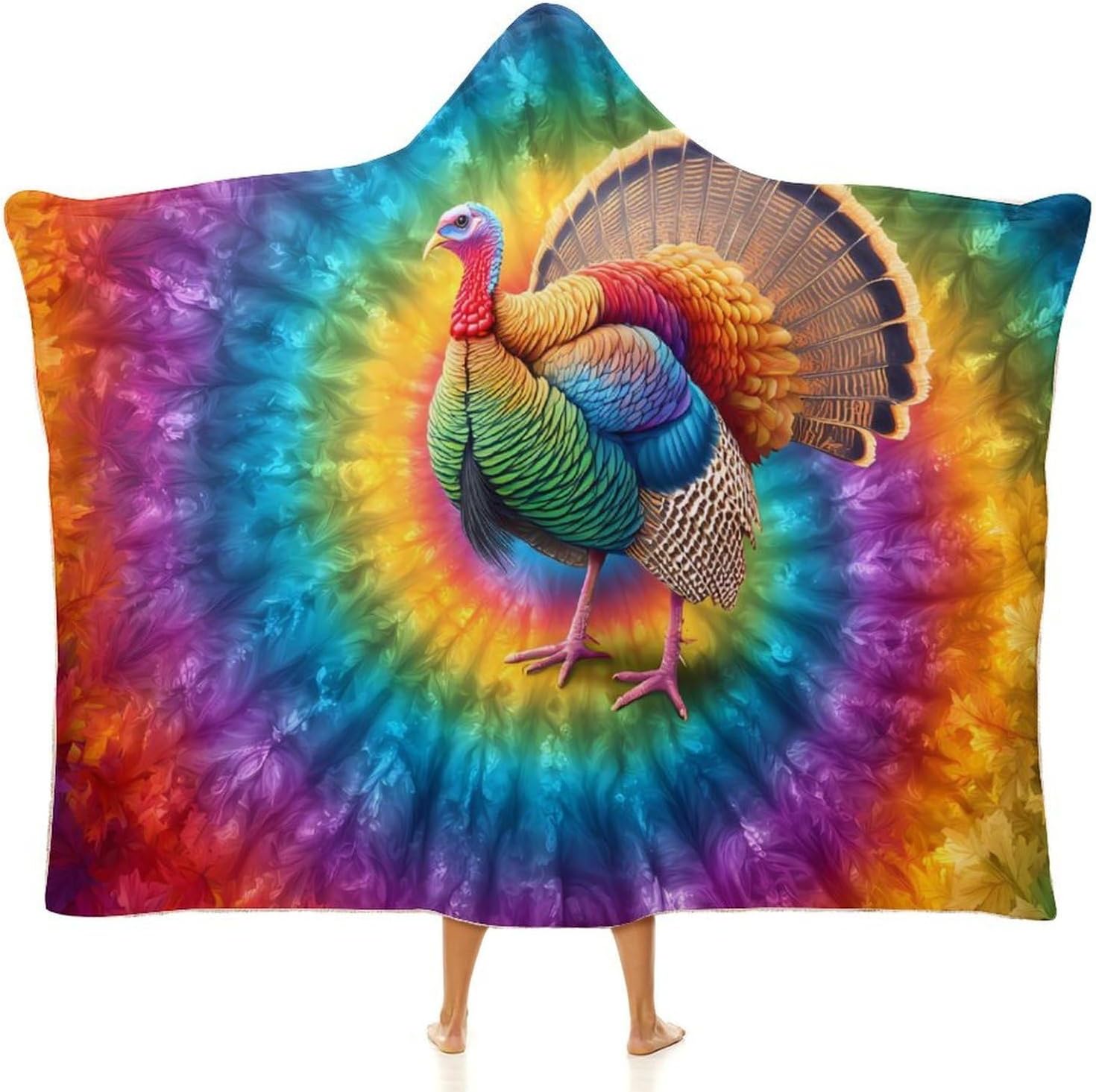 Tie Dye Turkey Wearable Blanket Oversized Throw Cape | Cozy Hooded Blanket Gifts for Women Men