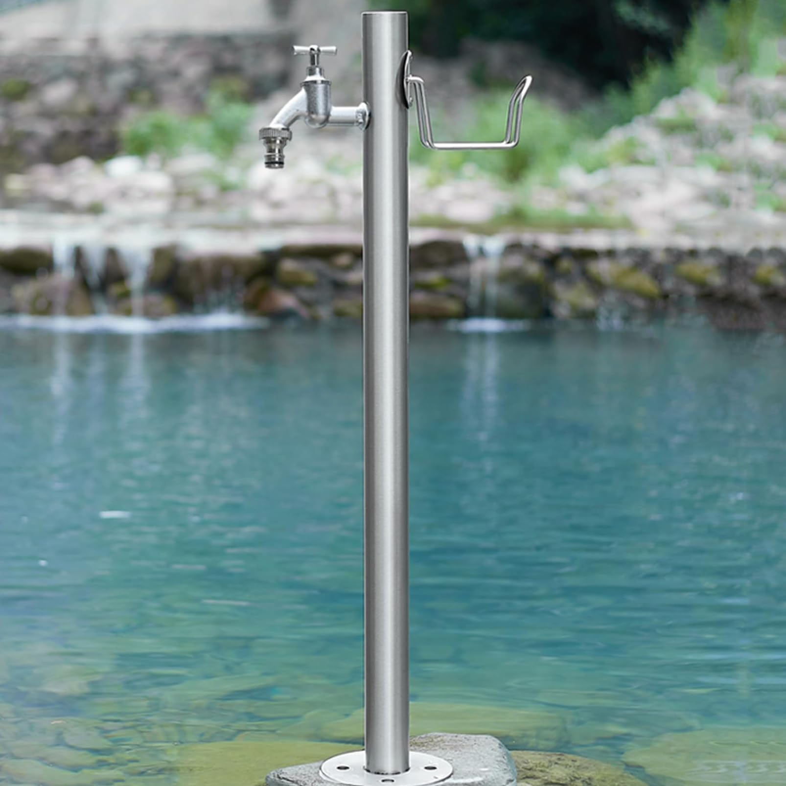 BHGFYXBS Garden Water Column Outdoor Faucet, Stainless Steel Cylindrical Vertical Garden Water Column, Vertical Faucet Hose Bracket For Lawn Irrigation And Cleaning,B-13CM×86CM