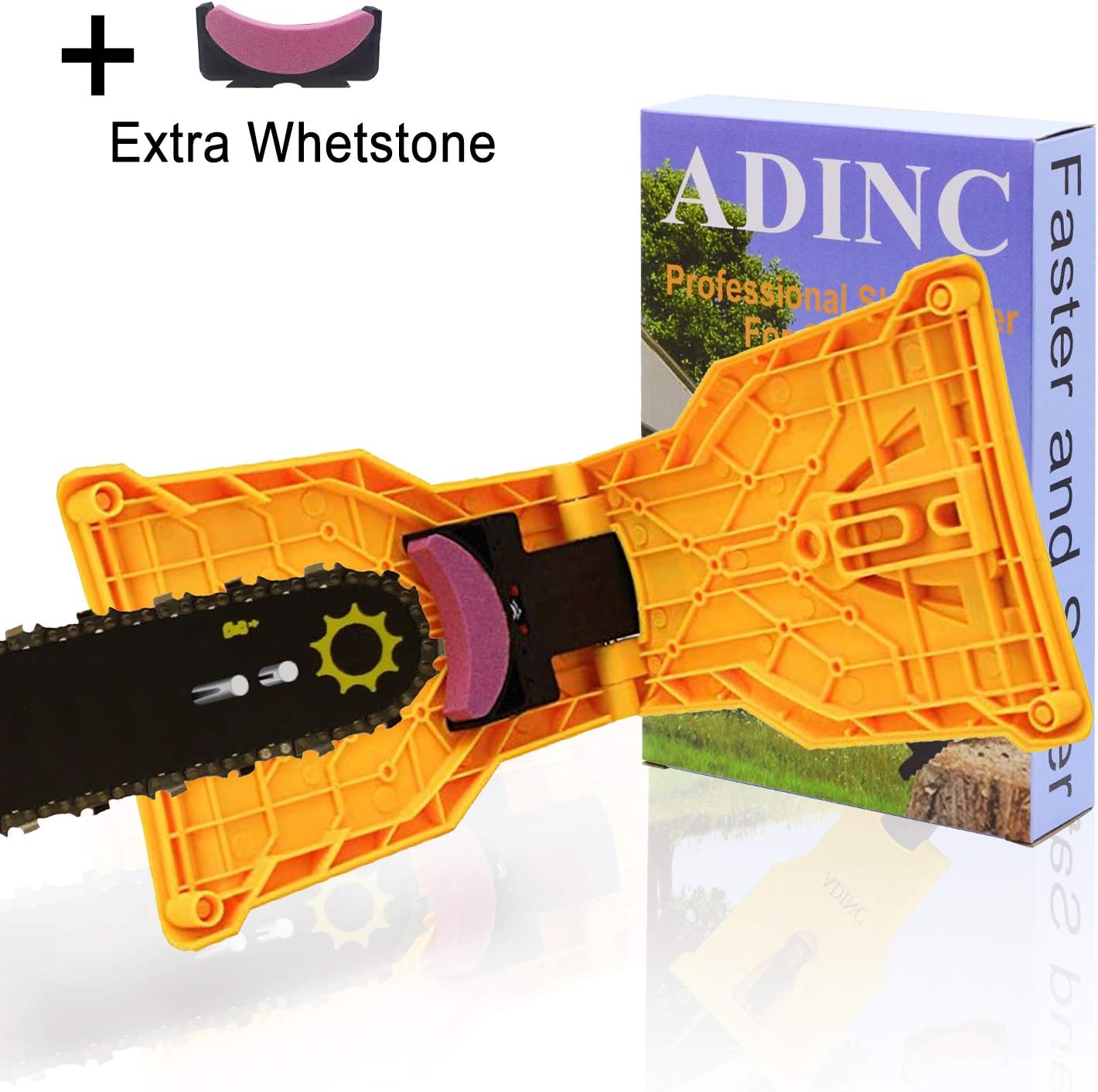 ADINC Chainsaw Sharpener Universal Chain Saw Blade Sharpener Fast Sharpening Stone Grinder Tools Bar Mounted Chainsaw Teeth Sharpener Fit for 14/16/18/20 Inch Chain Saw Bar with 2 Holes
