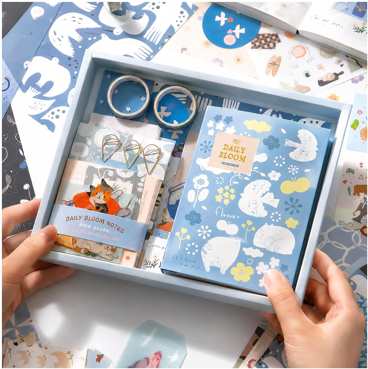 Blue Aesthetic Scrapbook Kit, Journaling Supplies Scrapbooking Gift Set