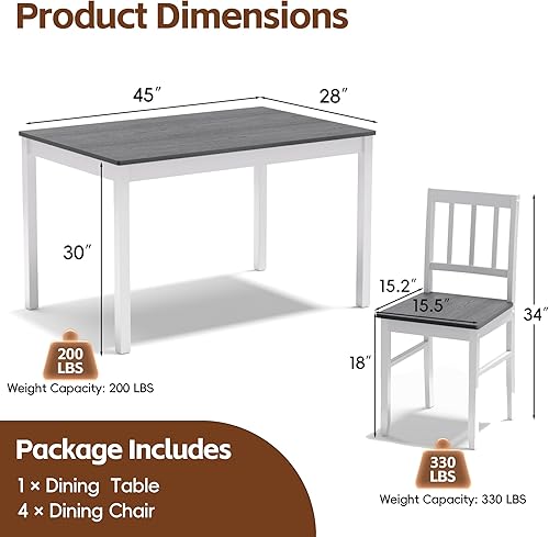 Miniatura 2 de MU Juego de mesa de comedor para 4, mesa de cocina que ahorra espacio y 4 sillas con patas de madera de goma, juego de comedor de 5 piezas para