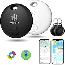 HH-Tech Dual-System Smart Tracker Tags Pack-2 (Compatible with iOS & Android), Works with Apple Find My & Google Find Hub, Bluetooth Item Finder for Keys, Wallet, Luggage, Bags, and More
