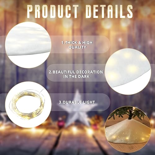 Miniatura 6 de Falda de árbol de Navidad con luz LED de 30 pulgadas, falda de árbol de piel sintética de felpa blanca, falda redonda iluminada para árbol de