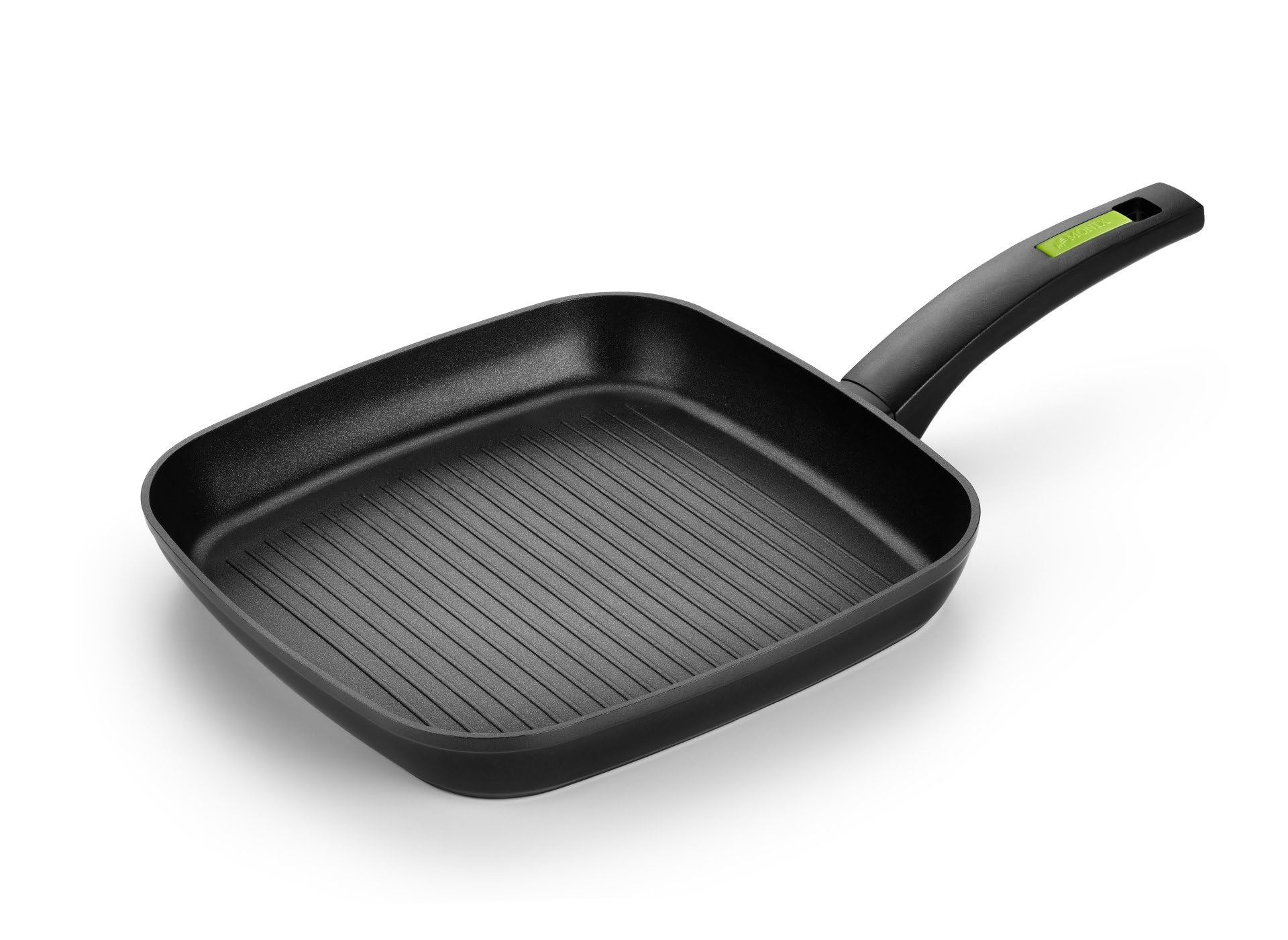 Monix Green | Grill 28 cm con rayas, aluminio forjado, mango de baquelita termoresistente, apta para todo tipo de cocinas incluida inducción