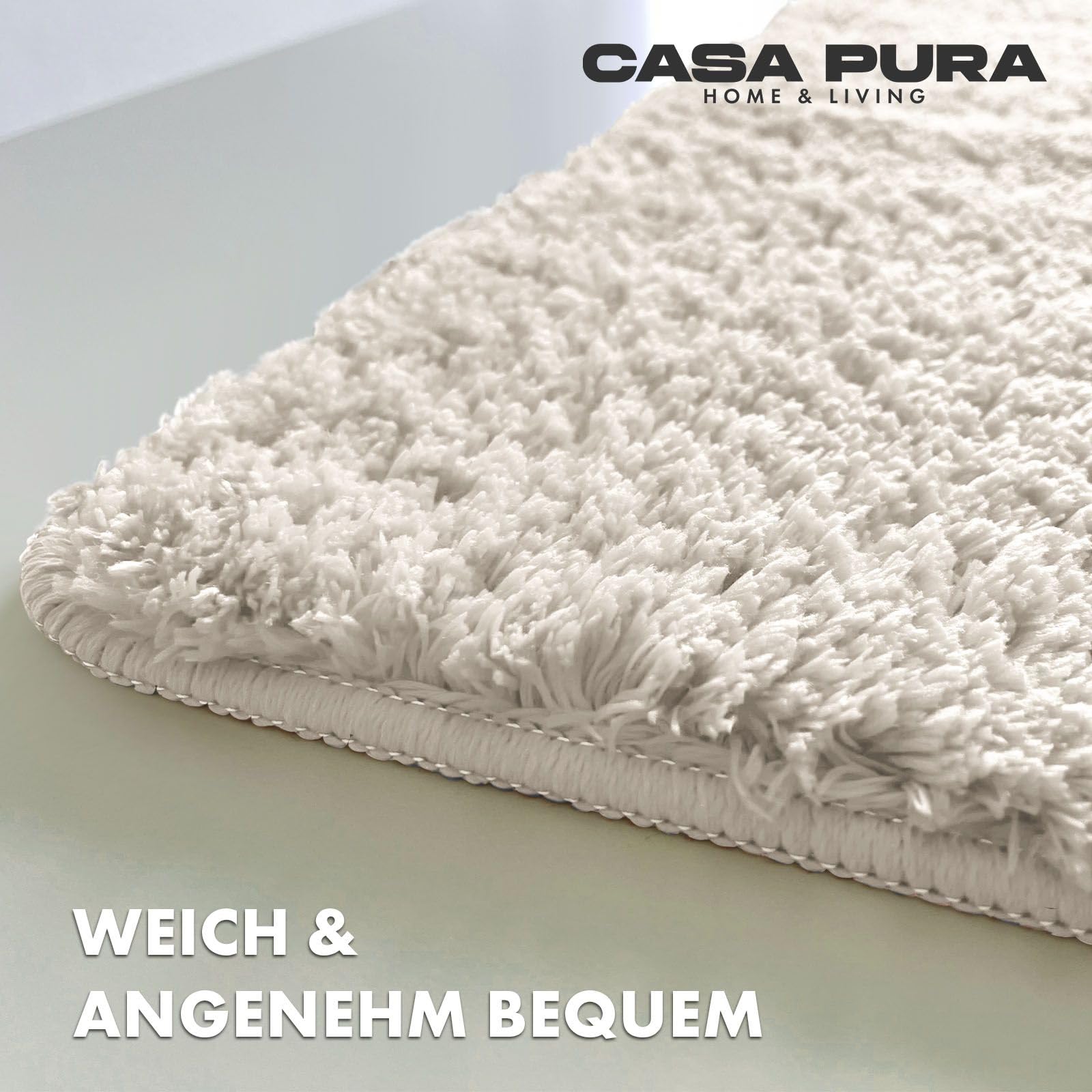 casa pura Badematte Hochflor Sky Soft - Weicher, Flauschiger Badezimmerteppich in Shaggy-Optik - Badvorleger rutschfest waschbar - schadstoffgeprüft - 16 Farben in 6 Größen (80x150 cm, Creme/Ivory)