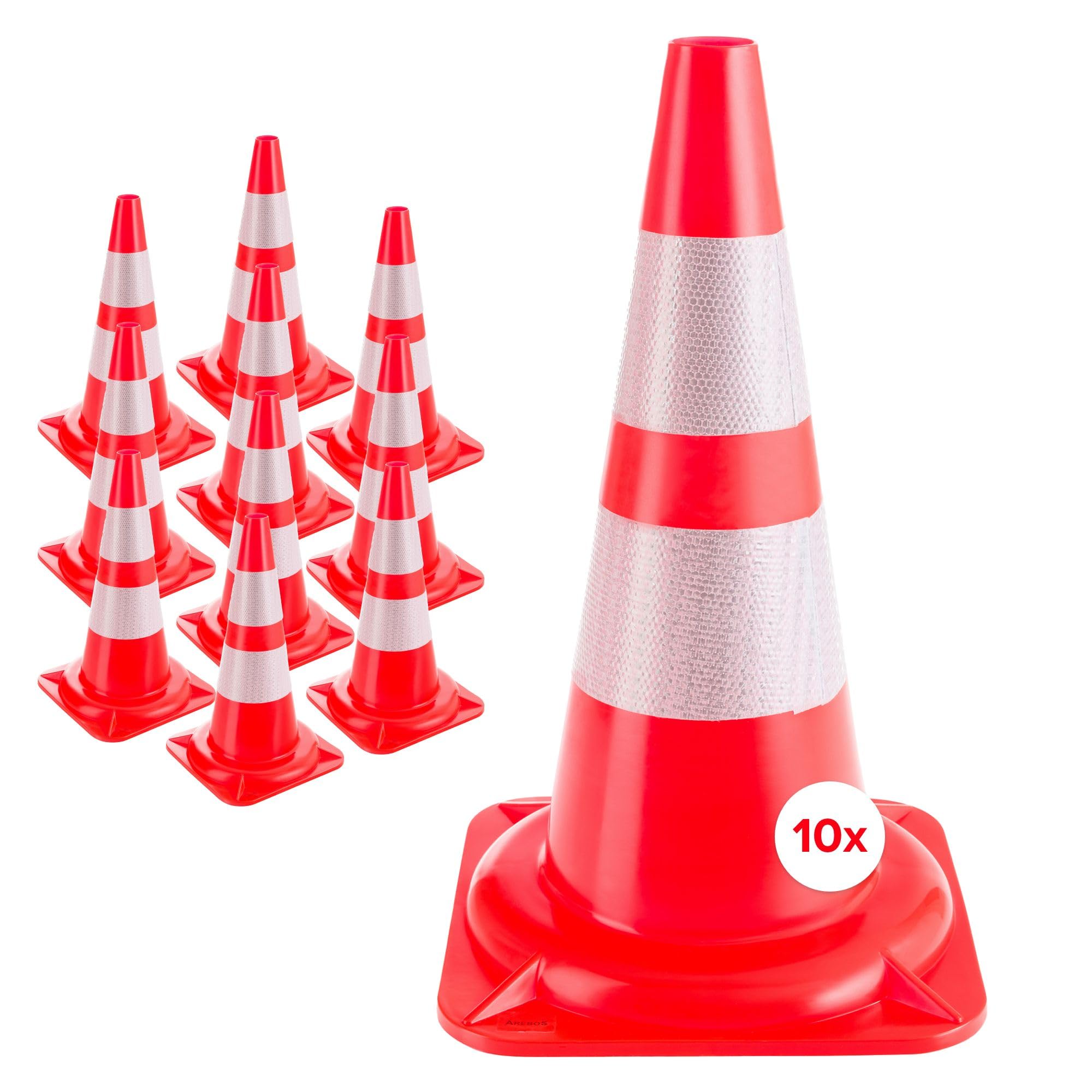 10 x Cono para tráfico Reflectante Naranja-Blanco | 47 cm | Advertencia de Seguridad Conos | Cono