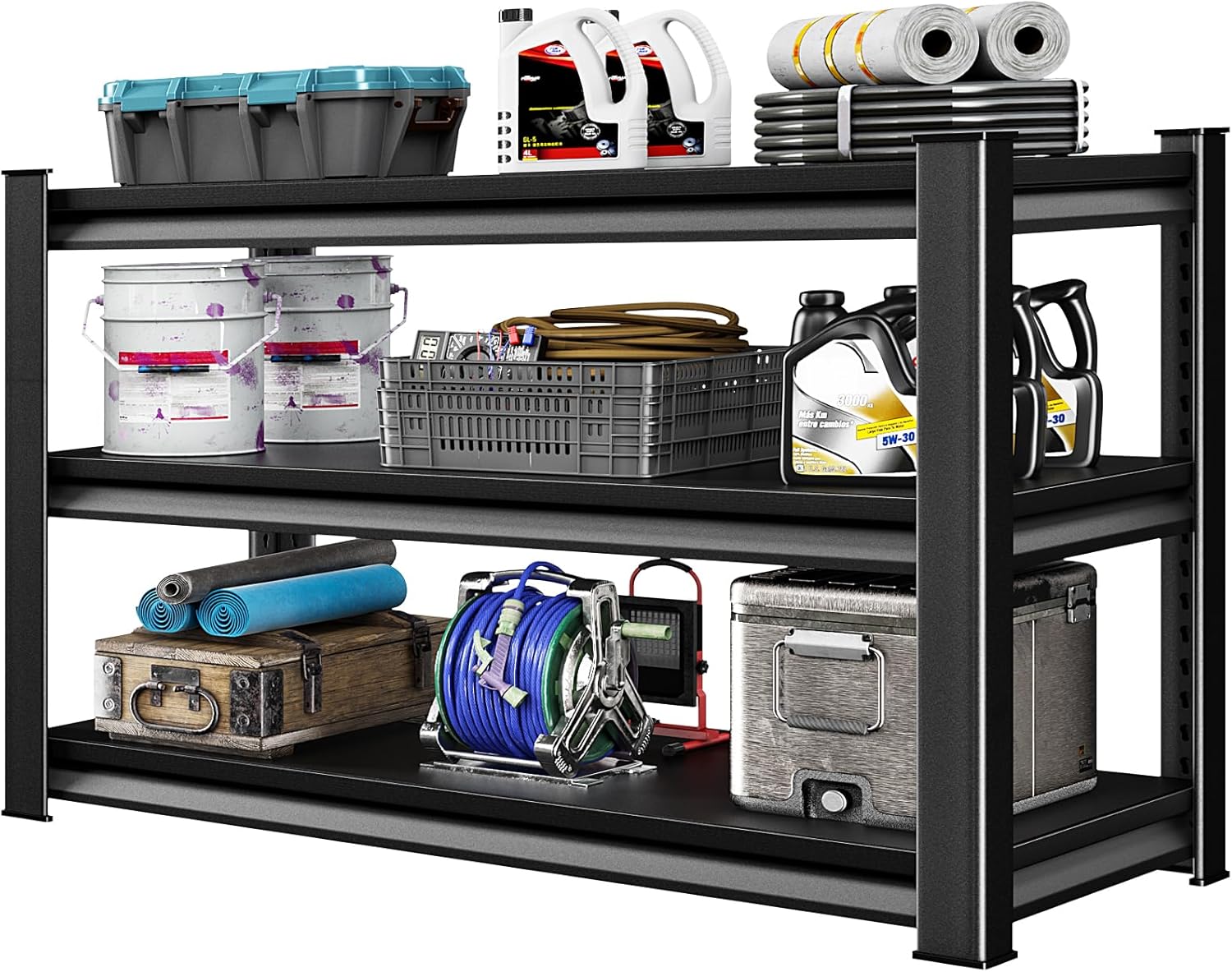 3-tier garage shelving heavy duty,48”w x 18”d x 39”h metal shelving unit?1620 lbs weight capacity adjustable storage shelves for retiple tanks, pantry, garage?black 3-ter,48”w x 18”d x 39”h black