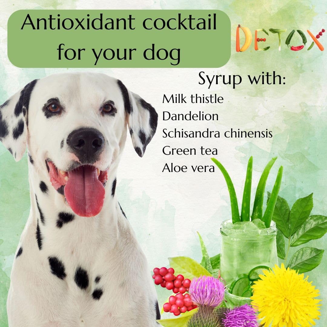 Topvet - Detox Syrup - suplement uzupełniający dla psów, wsparcie wątroby i nerek, detoksykacja, silne działanie antyoksydacyjne, 200 ml