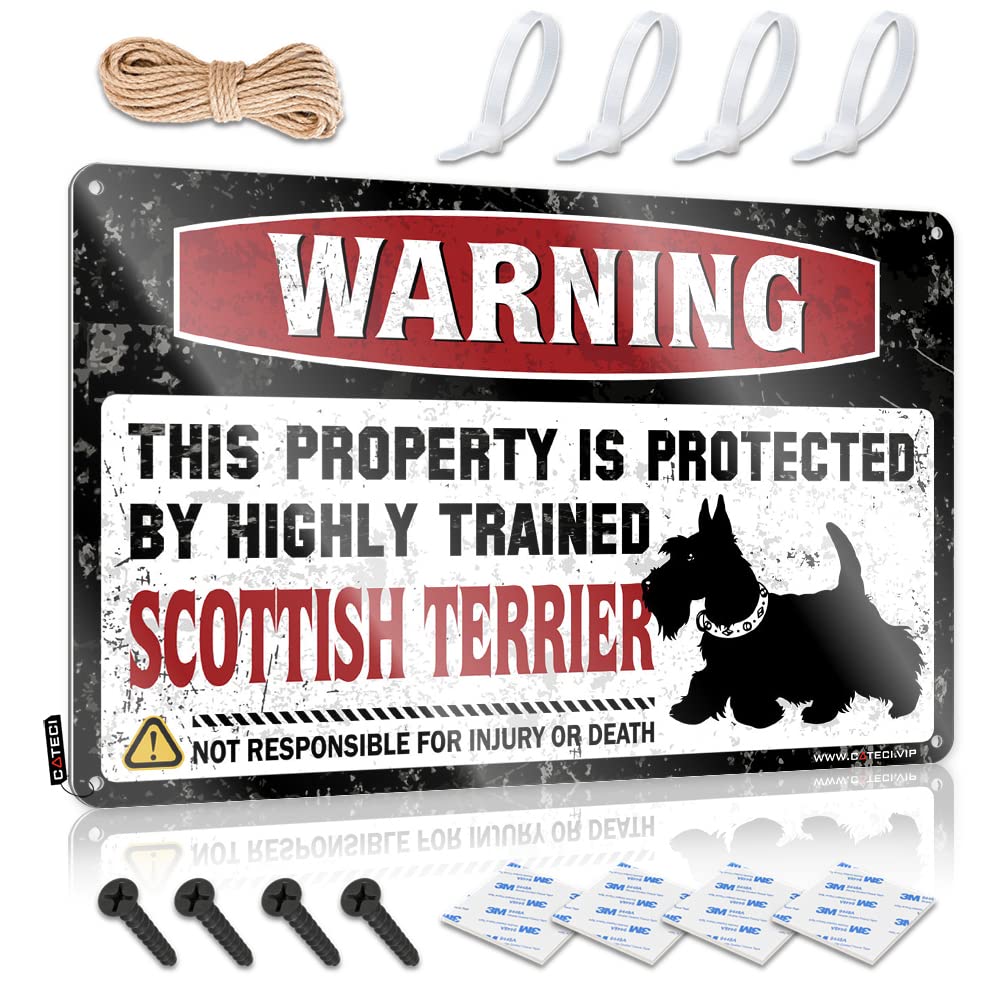 Mwfkkaddb One Color Wall Signs Warning This Property Is Protected By A Highly Trained Scottish Terrier Tin Sign Funny Tin Sign Metal Signs For Bar(20X30cm)