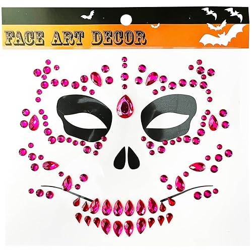 Miniatura 5 de Face Jewels - Tatuajes faciales temporales, paquete de 6 gemas faciales para el Día del Calavera Died, calcomanías faciales con purpurina de cristal