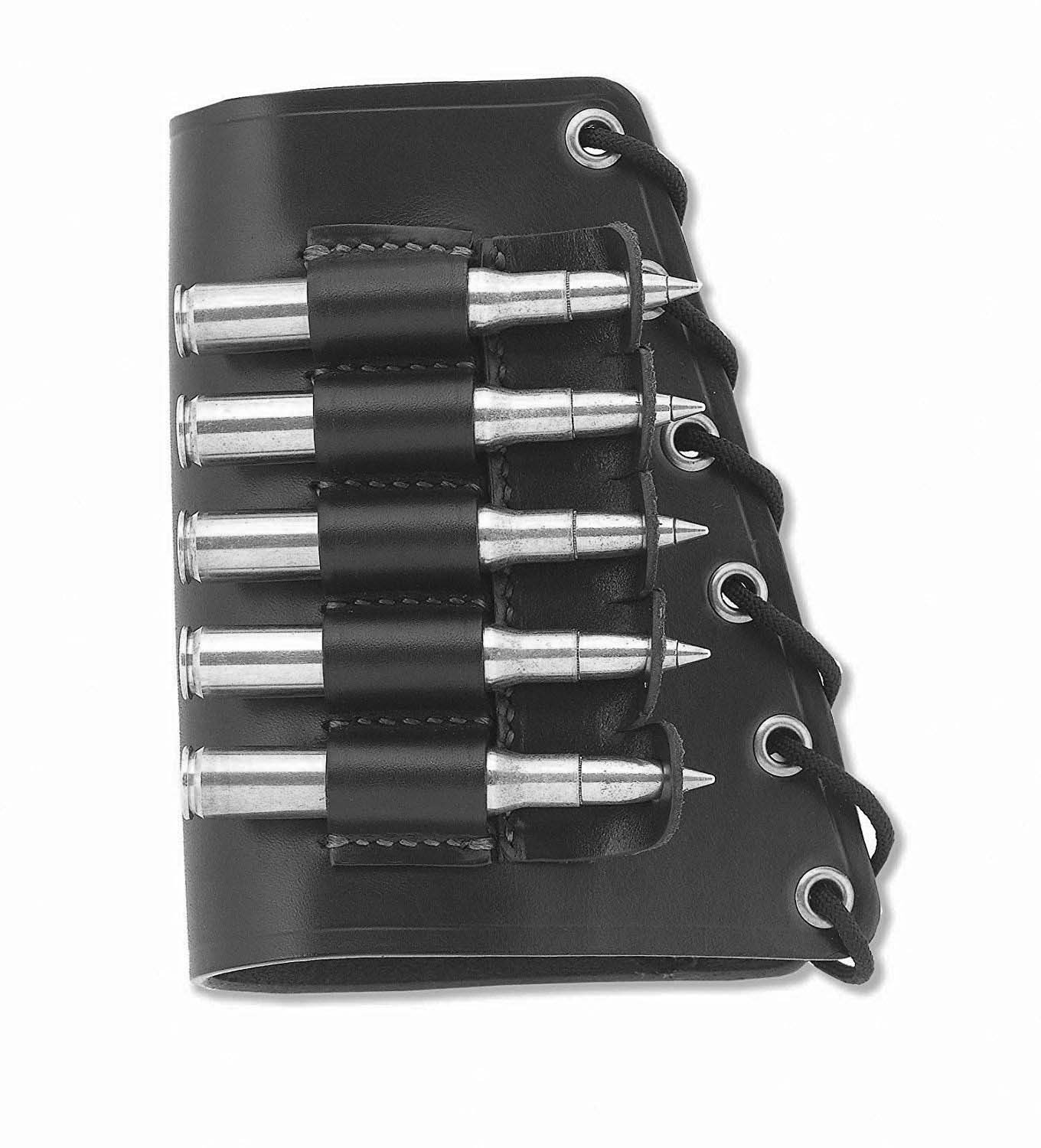 vsdfvsdfv Real Leather Rifle Cartridge Holder Buttstock Cheek Rest Pad Gun Vintage (Black Left)