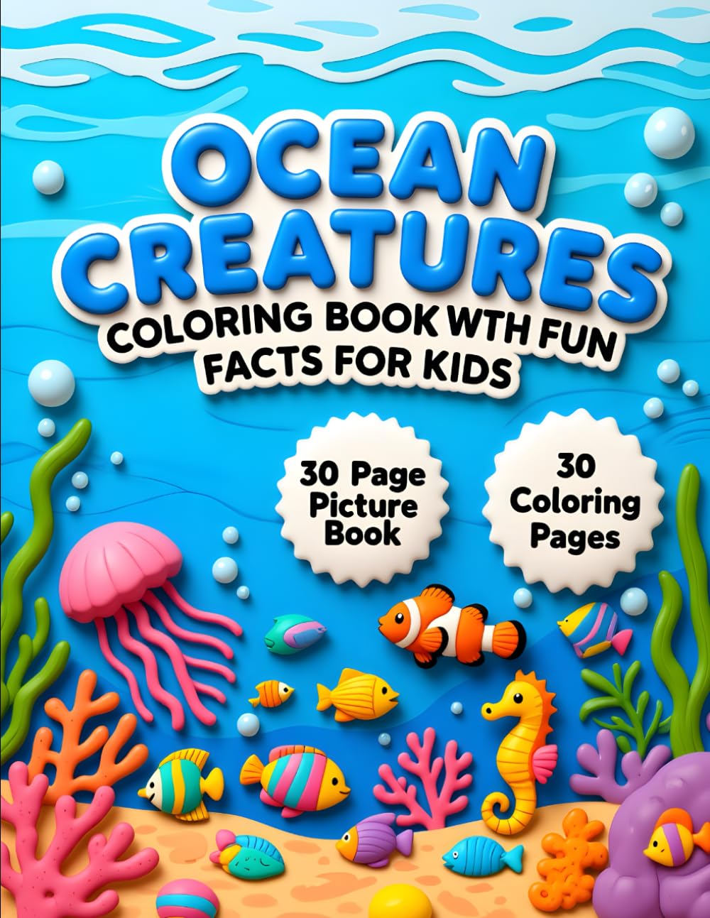 Ocean Creatures Coloring Book with Fun Facts for Kids: 30-Page Colorful Picture Book Illustrating Unique Sea Creatures with 30 Pages of Matching Coloring Fun for Kids to Learn and Enjoy Marine Life