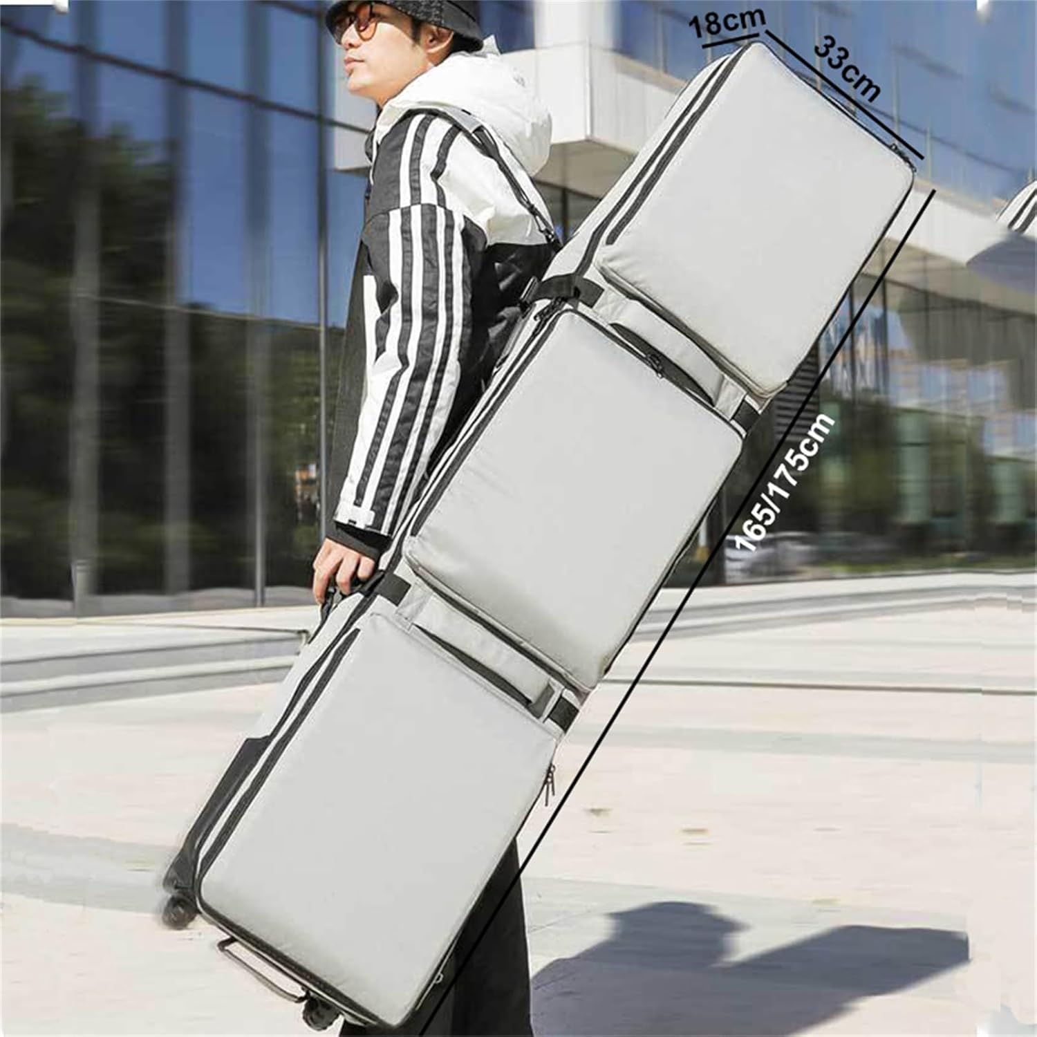 Roller Snowboard Bag with Wheels Fully Padded Snowboard Bag with Wheels Double Rolling Ski Bag Foldable Wheeled Ski Bag for Single Ski or 2 Sets Skis Perfect for Travel