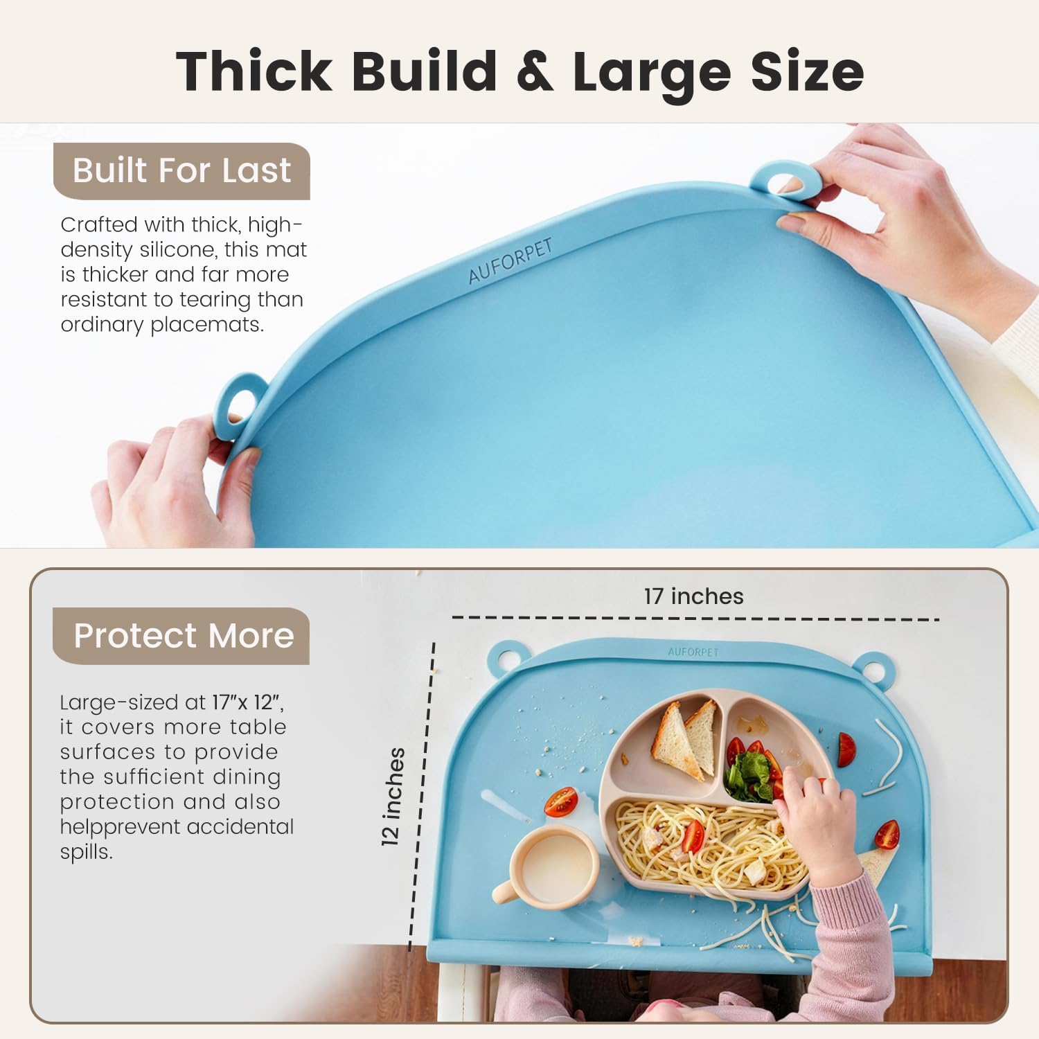 Large Silicone Placemat, 17" x 12" Thick Table Mat with Edge-Bumper, Raised Edge Leakproof, Non-Slip for Toddlers Dining, Baby Eating, Kids Food Mat, Restaurant & Travel Essentials image 4